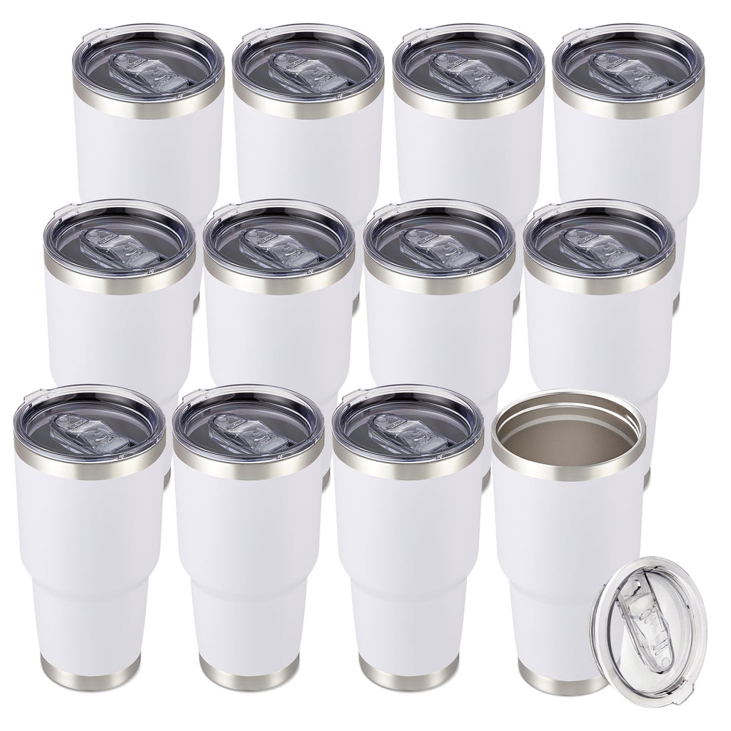 30 oz Tumbler with Lid Stainless Steel Tumblers Bulk Vacuum Insulated Cup Reusable Powder Coated Travel Mug Double Wall Leak Proof Cups Keep Cold Drinks for 12 Hours Black, Set of 8