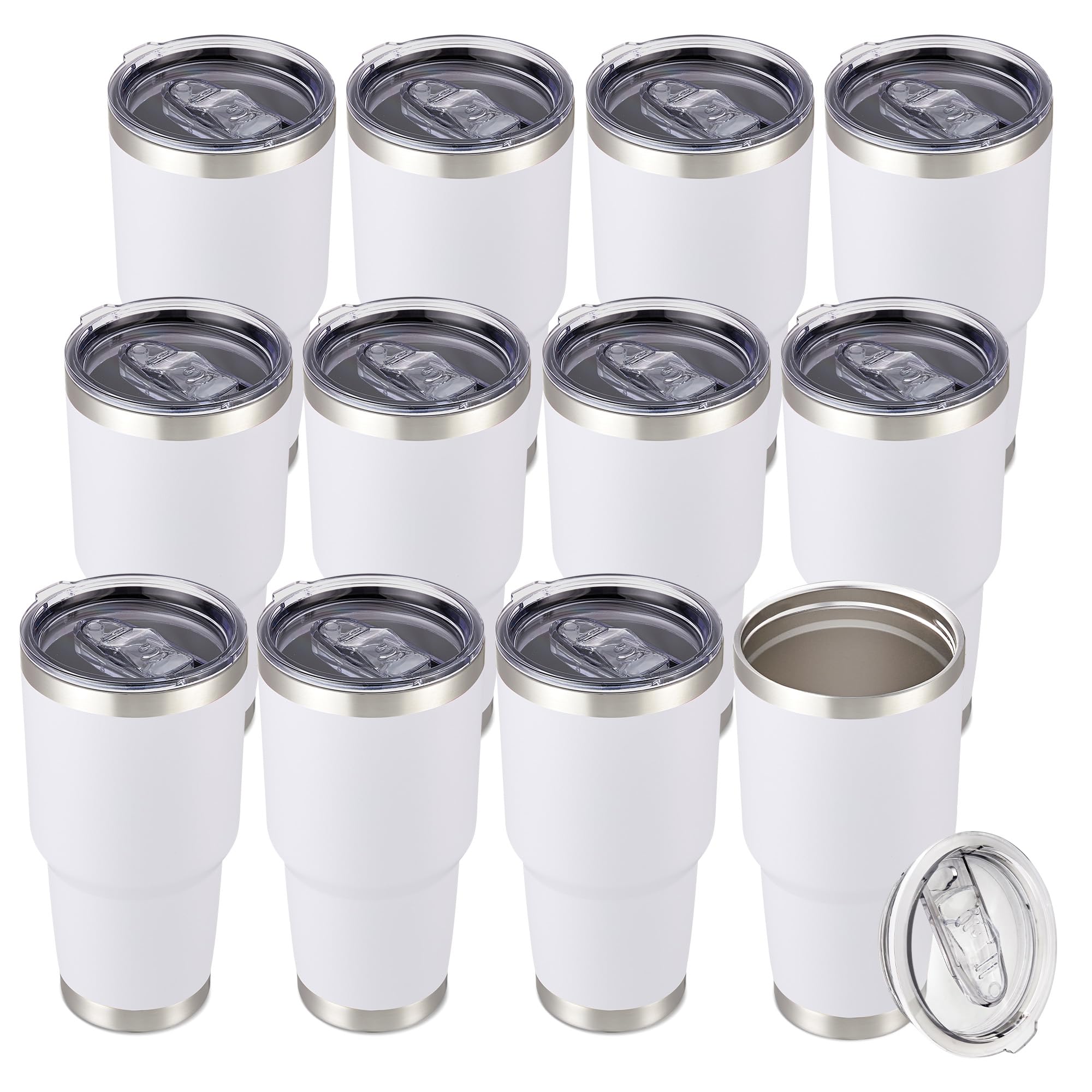 30 oz Tumbler with Lid Stainless Steel Tumblers Bulk Vacuum Insulated Cup Reusable Powder Coated Travel Mug Double Wall Leak Proof Cups Keep Cold Drinks for 12 Hours Black, Set of 8