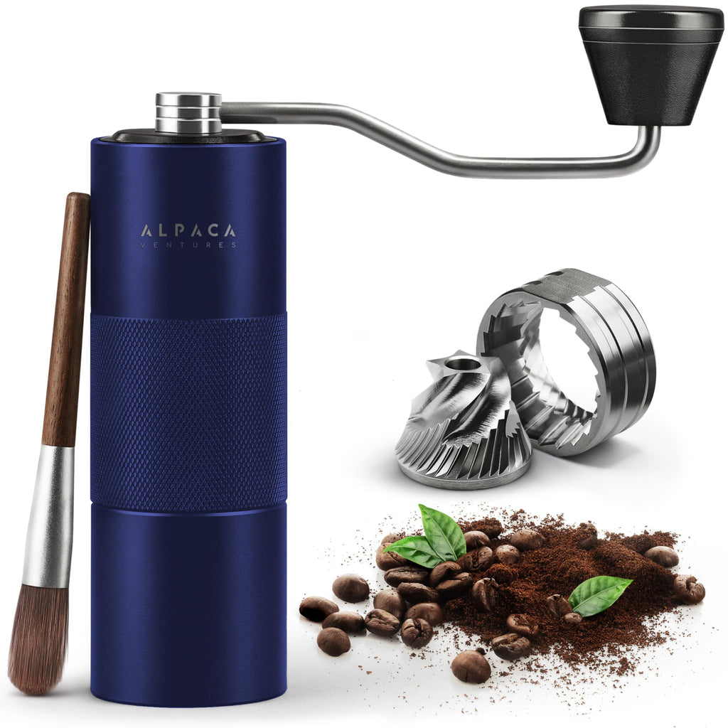 Premium Manual Coffee Grinder for Espresso, Pour Over & French Press with Stainless Steel Conical Burr, Precision Adjustable Hand Grinder, Compact Travel Size - by Alpaca Ventures