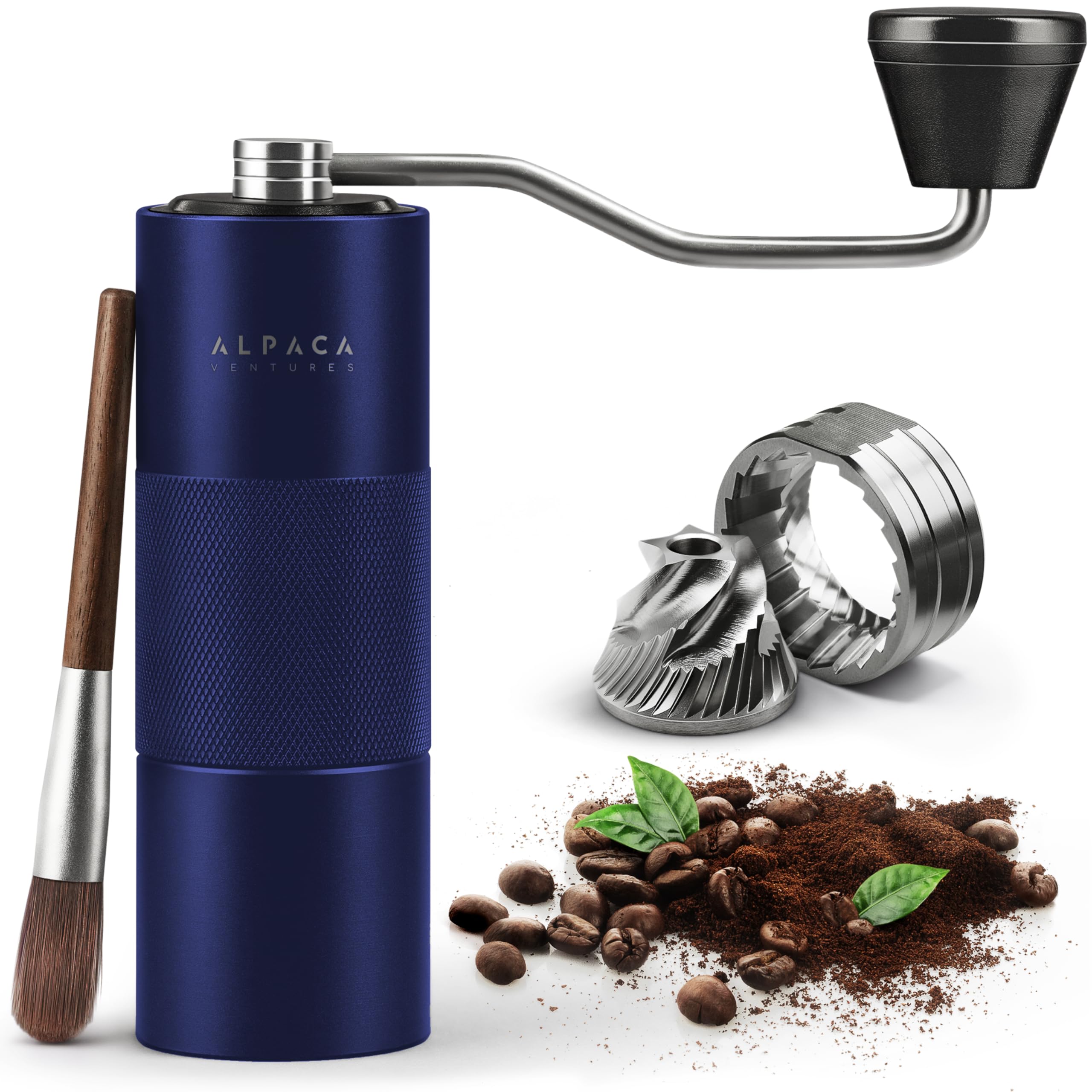 Premium Manual Coffee Grinder for Espresso, Pour Over & French Press with Stainless Steel Conical Burr, Precision Adjustable Hand Grinder, Compact Travel Size - by Alpaca Ventures