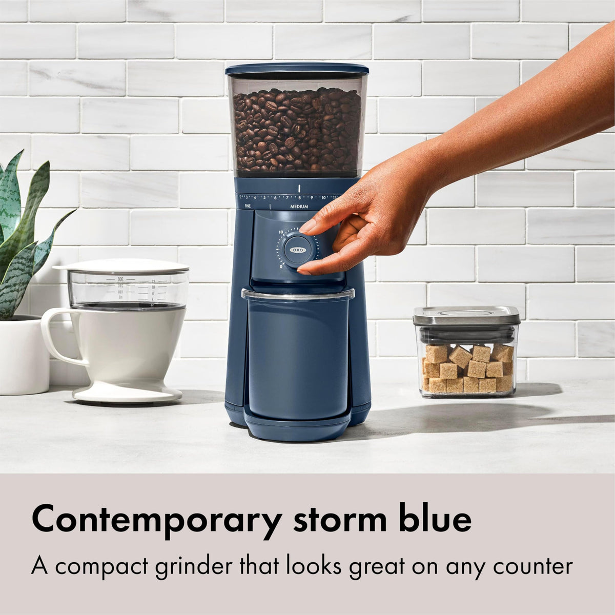 OXO Brew Conical Burr Coffee Grinder - Storm Blue, Stainless Steel Burrs, One-Touch Automatic Smart Grind