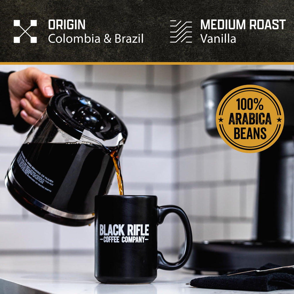 Black Rifle Coffee Company Just Black, 18oz Bag, Ground Coffee Medium Roast - Roasted Blend Made from Arabica Beans - Colombian & Brazilian Beans - Veteran Founded & American Made