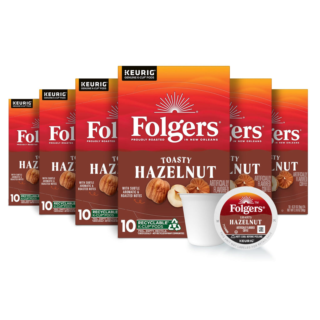 Folgers French Vanilla Artificially Flavored Coffee, Keurig K-Cup pods, 10 Count Box (Pack of 6)