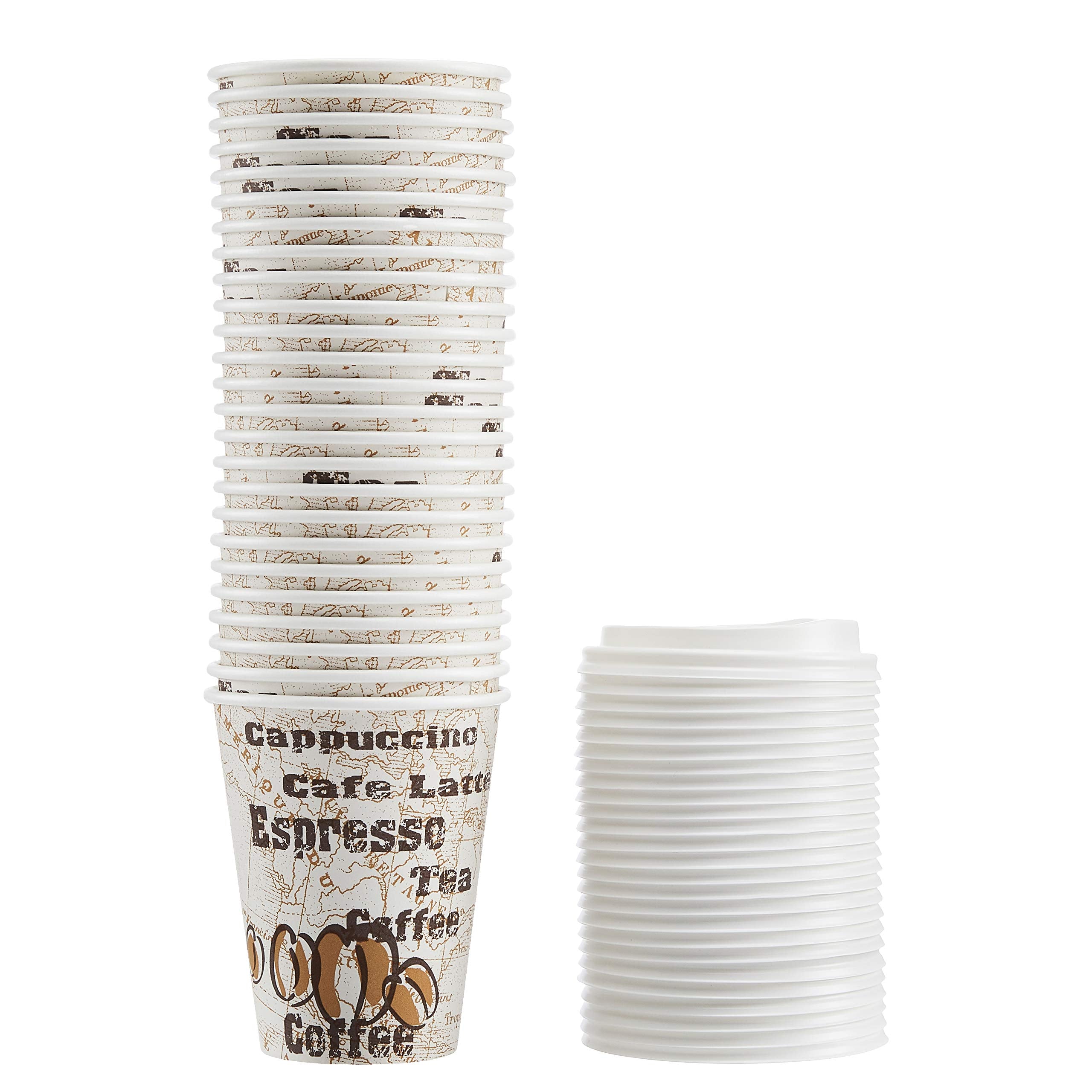 Amazon Basics Disposable Hot Paper Coffee Cups with Lids, to Go, Leak-Proof, for Hot and Cold Drinks, 12 oz, 100-Count