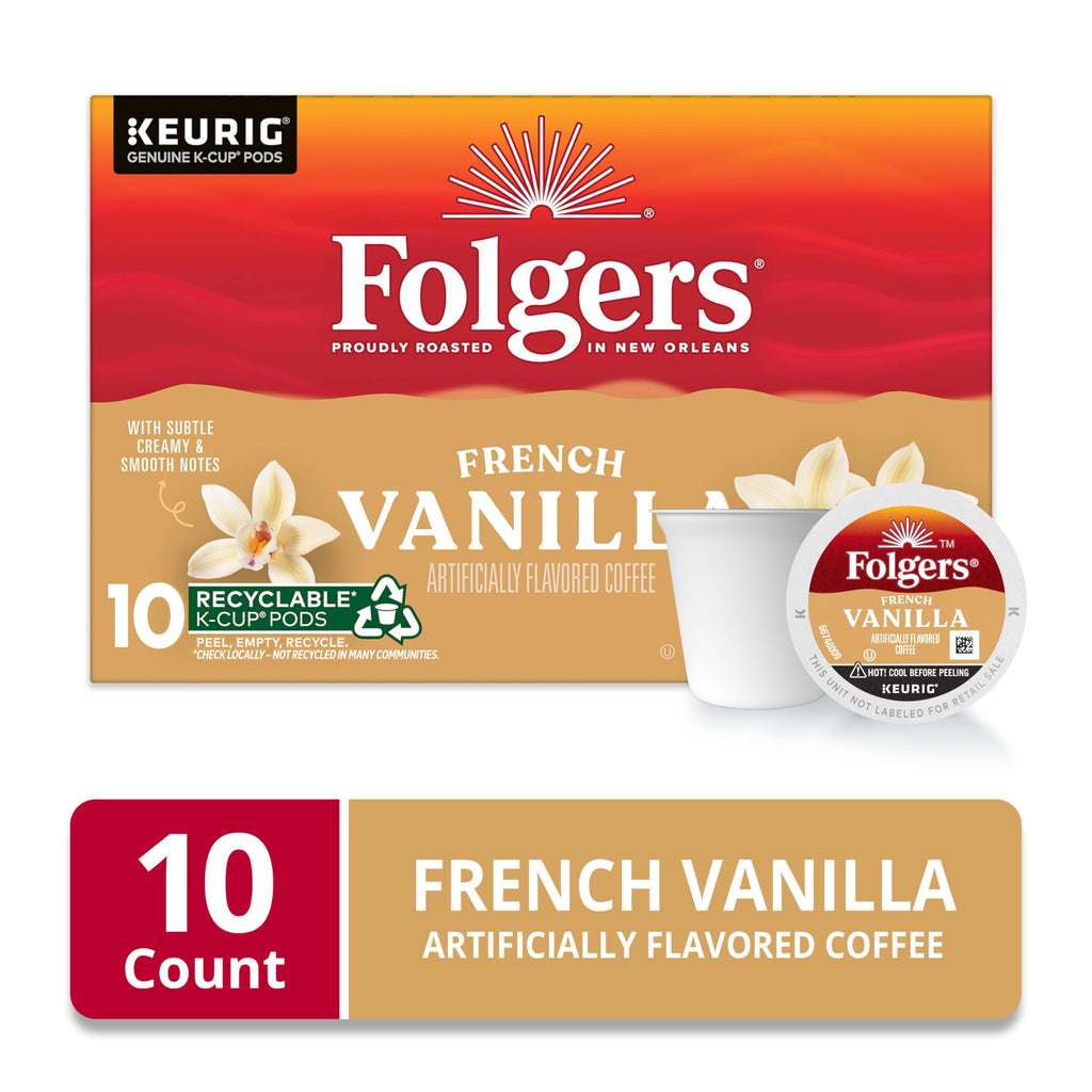 Folgers French Vanilla Artificially Flavored Coffee, Keurig K-Cup pods, 10 Count Box (Pack of 6)