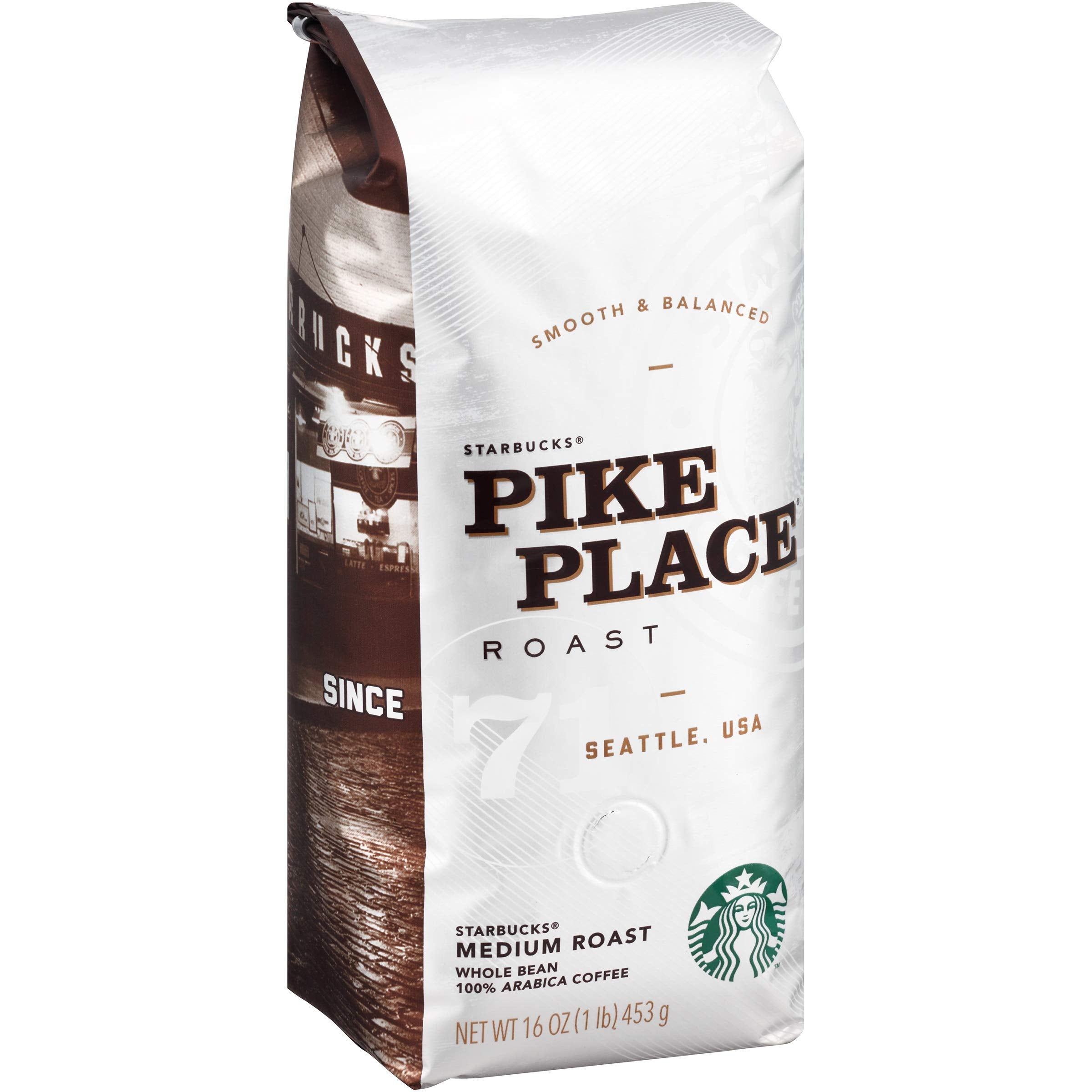 Starbucks Whole Coffee Beans, Medium Roast Hot or Iced Coffee, Pike Place Roast, 28 oz