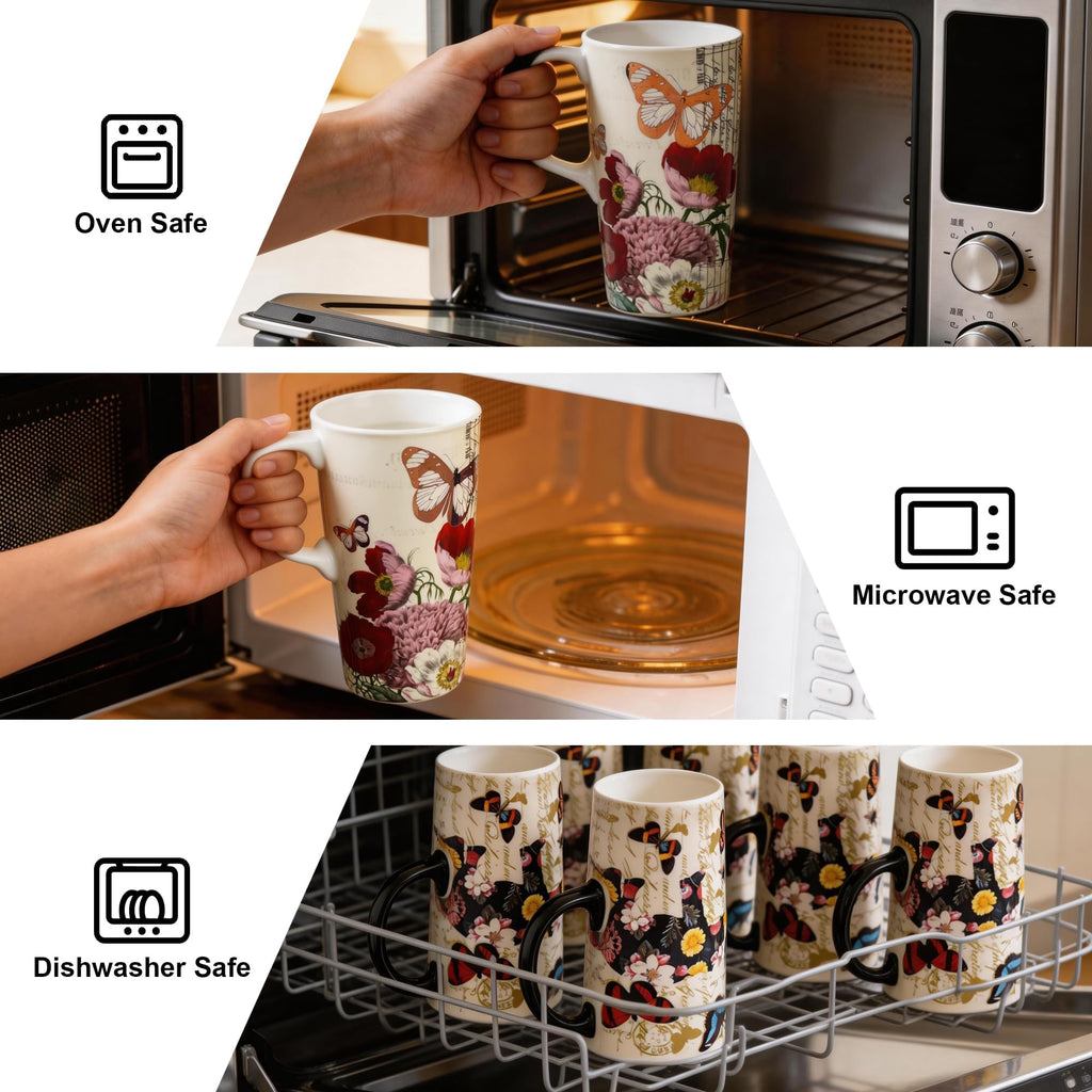 Topadorn 17oz Ceramic Travel Mug with Lid, Tall Ceramic Coffee Mug with Handle, Purple Floral Coffee Cup with Gift Box