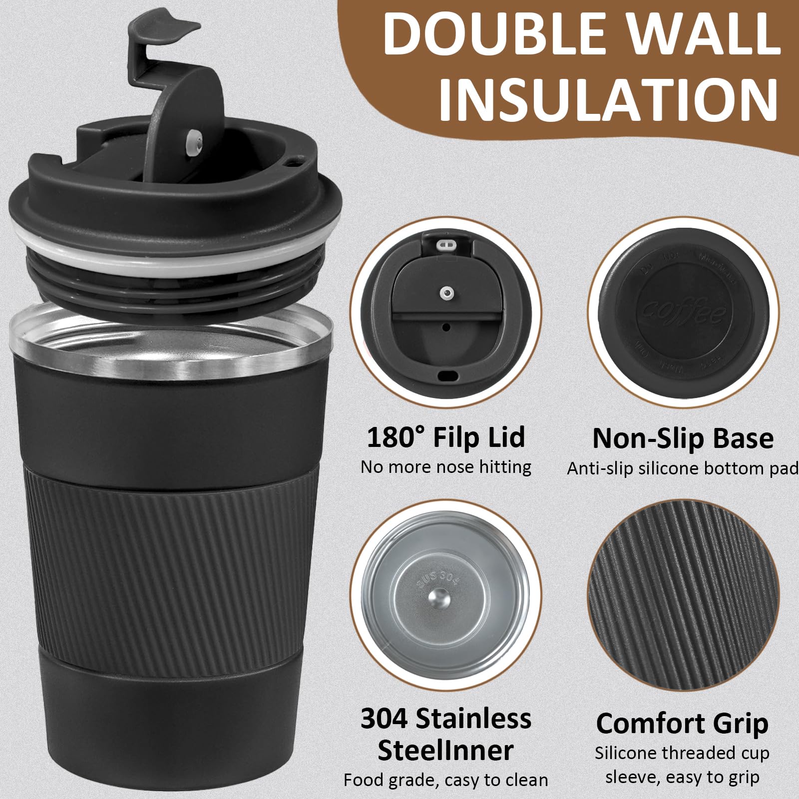 4 Pack Insulated Coffee Mug with Lid 17oz Travel Coffee Tumbler Stainless Steel Reusable Coffee Cups Thermal Coffee Mug for Hot and Iced Cold Drinks, Multicolor