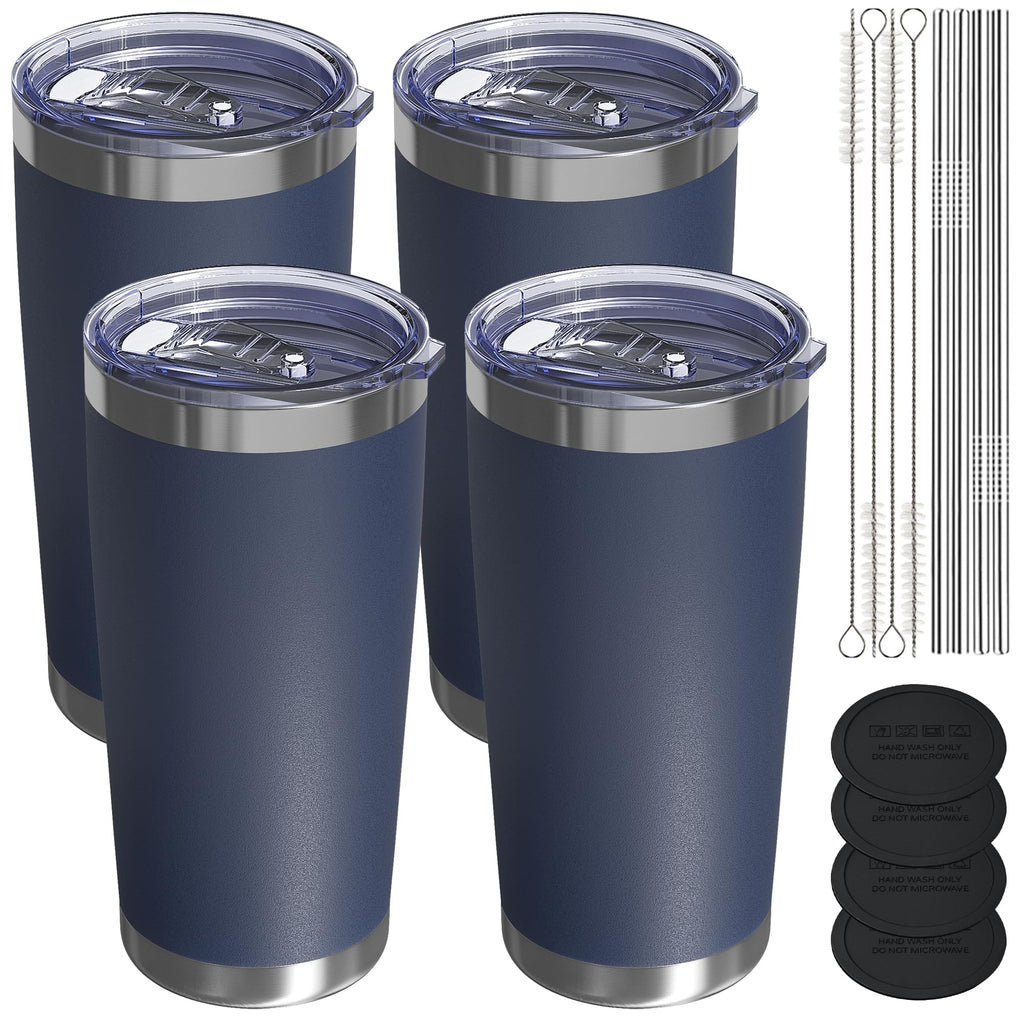 Travel Coffee Tumbler 20oz, Travel Coffee Mug with Dual Lids and Straw, Stainless Steel Double Wall Vacuum Insulated Tumbler for Hot/Iced Drinks (Textured Matte, Navy Blue)