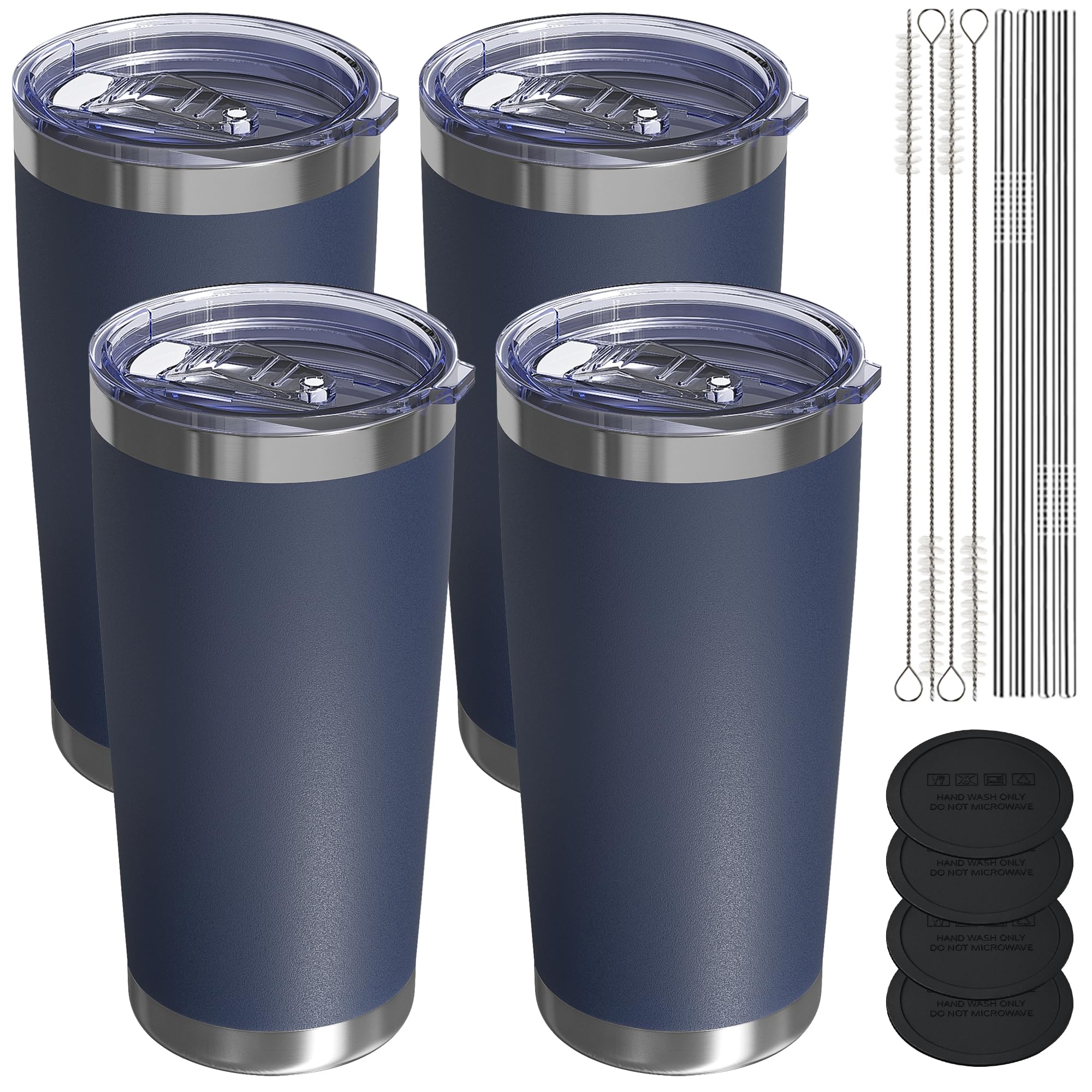 Travel Coffee Tumbler 20oz, Travel Coffee Mug with Dual Lids and Straw, Stainless Steel Double Wall Vacuum Insulated Tumbler for Hot/Iced Drinks (Textured Matte, Navy Blue)