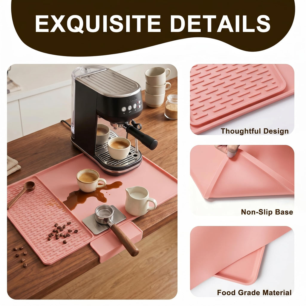 Caketime 2 In 1 Silicone Coffee Bar Mat Accessories Detachable Dish Drying Rug Rack Stone for Kitchen Counter Home Household Apartment Office Essentials Barista Espresso Machine Drainer Must Have