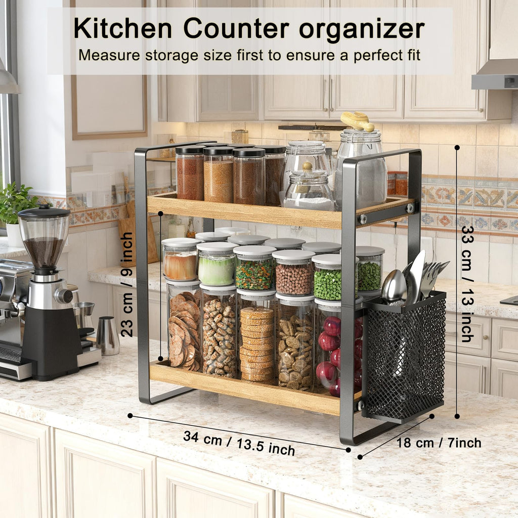 LEMIKKLE Coffee Station Organizer with Pod Holder and Drawer, Kitchen Countertop Organizer, Coffee Bar Accessories Station with Coffee Pod Storage, 2-Tier Wood Coffee Organizer With 6 Hooks