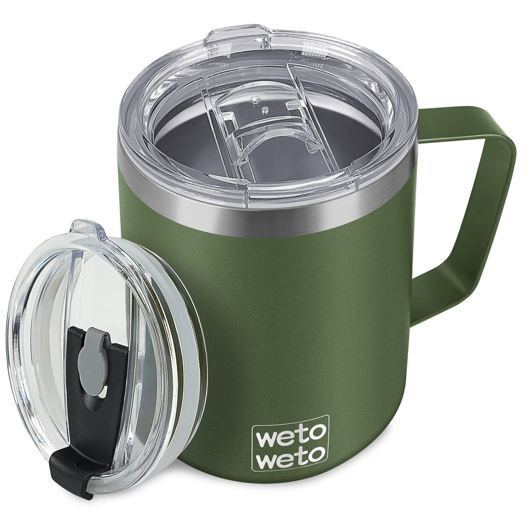 WETOWETO Coffee Mug with Handle, 14oz Insulated Stainless Steel Coffee Travel Mug, Double Wall Vacuum Reusable Coffee Cup with Lid, Powder Coated Rose Gold