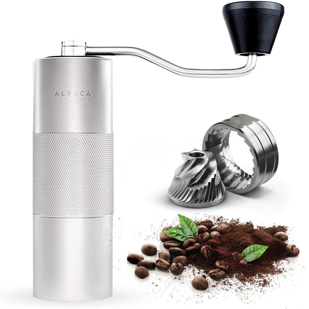 Premium Manual Coffee Grinder for Espresso, Pour Over & French Press with Stainless Steel Conical Burr, Precision Adjustable Hand Grinder, Compact Travel Size - by Alpaca Ventures