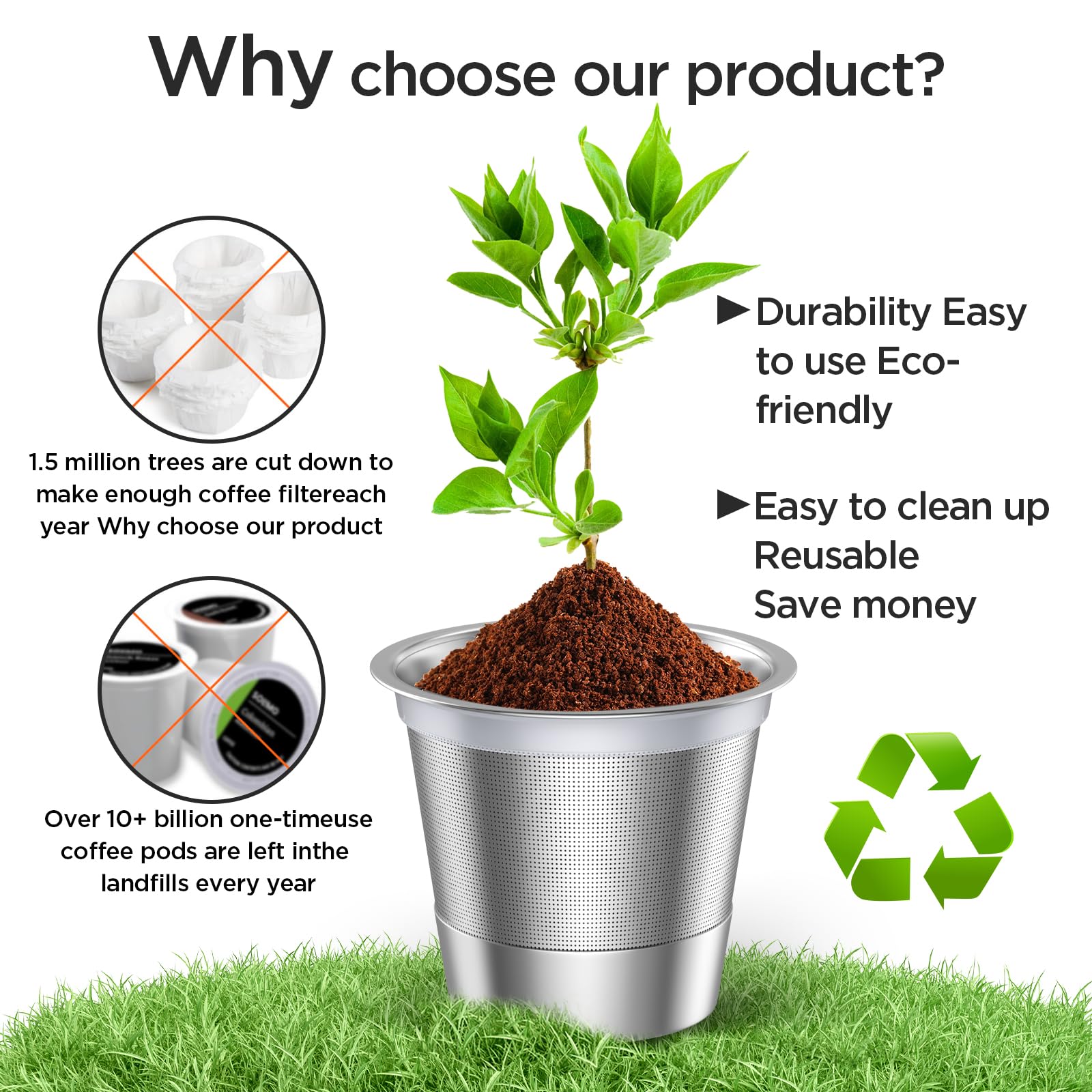 Noalto Reusable K Cups and Coffee Pods,Universal stainless steel k Cups for Keurig 2.0 and 1.0 Coffee Makers machine(2pack)