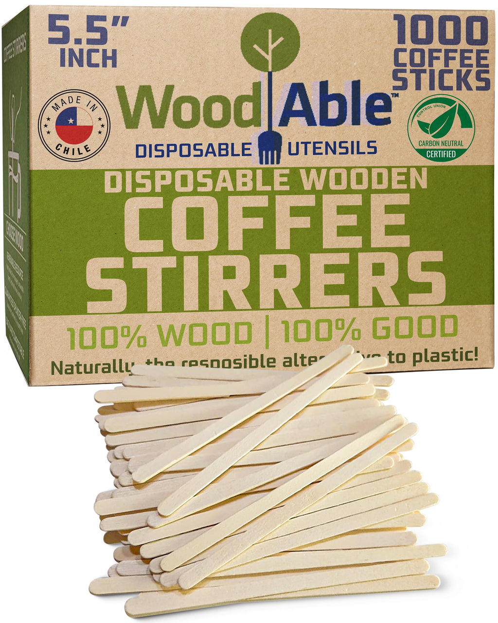 5.5 Inch Wooden Coffee Stirrers, 500 Count, Disposable & Compostable Wood Coffee Stick Stirrers | Eco-Friendly, Sustainable, Organic, Biodegradable, Vegan-Friendly Coffee Station Supplies