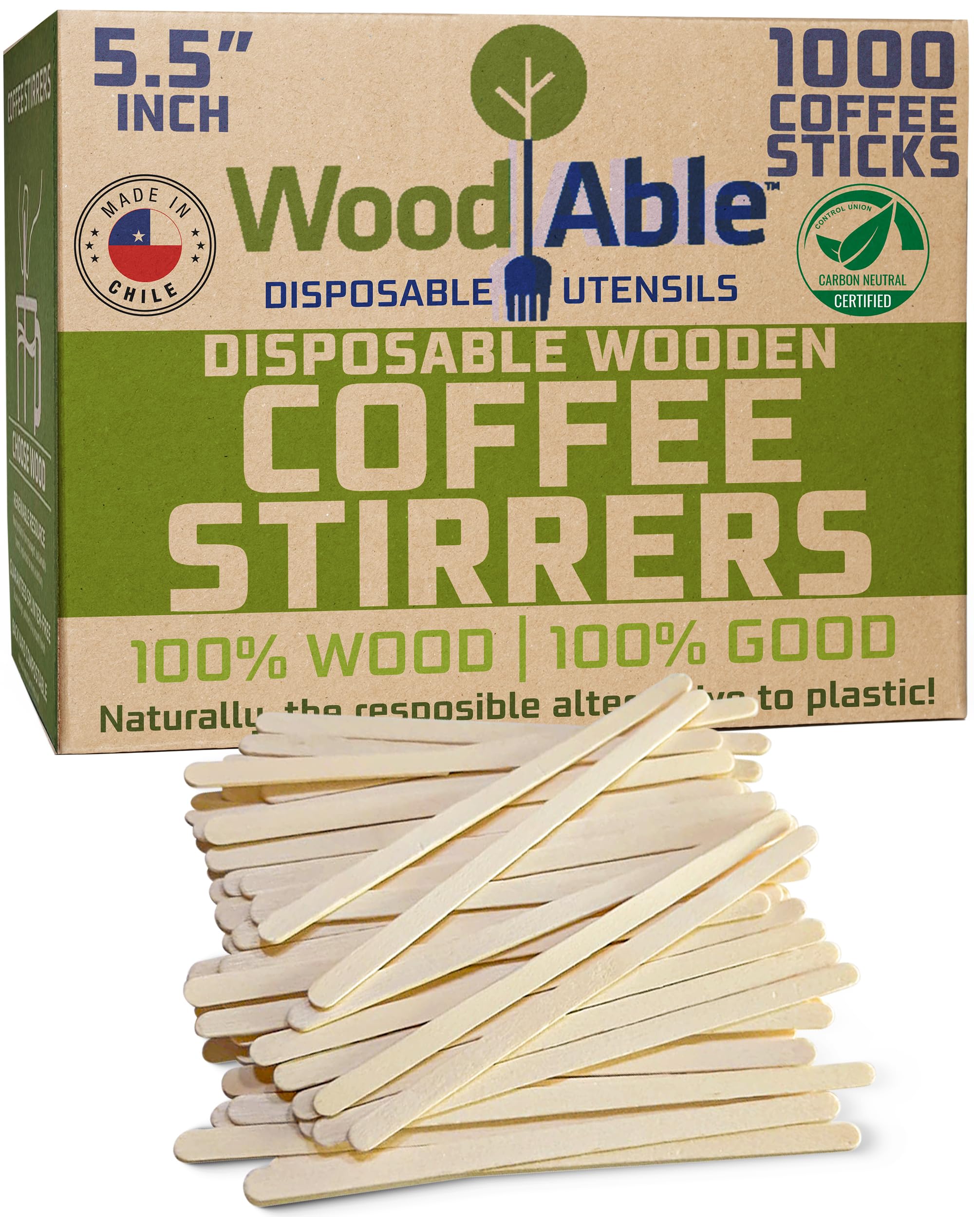 5.5 Inch Wooden Coffee Stirrers, 500 Count, Disposable & Compostable Wood Coffee Stick Stirrers | Eco-Friendly, Sustainable, Organic, Biodegradable, Vegan-Friendly Coffee Station Supplies