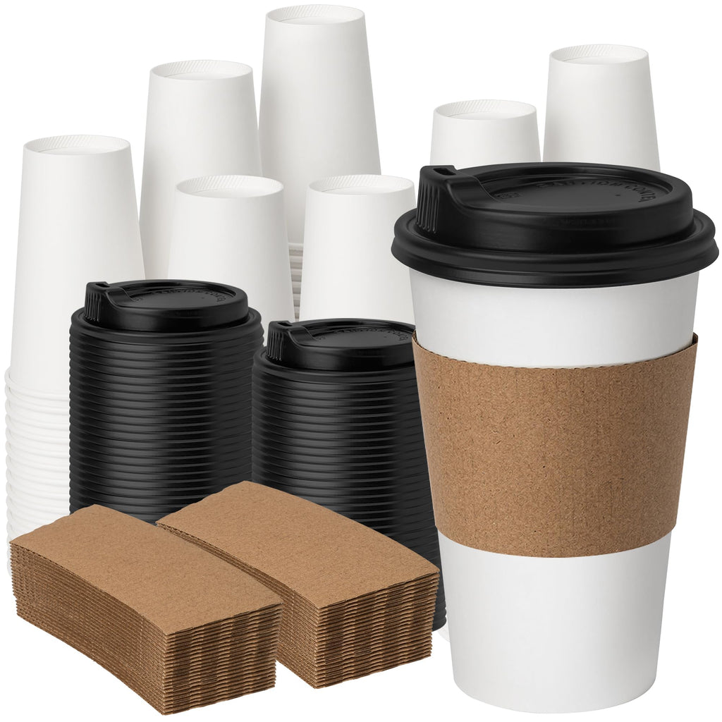 YEEHAW 100 Pack 16 oz Disposable Coffee Cups with Lids, Heat & Leak-proof Paper Cups, to Go Coffee Cups for Hot & Cold Beverage