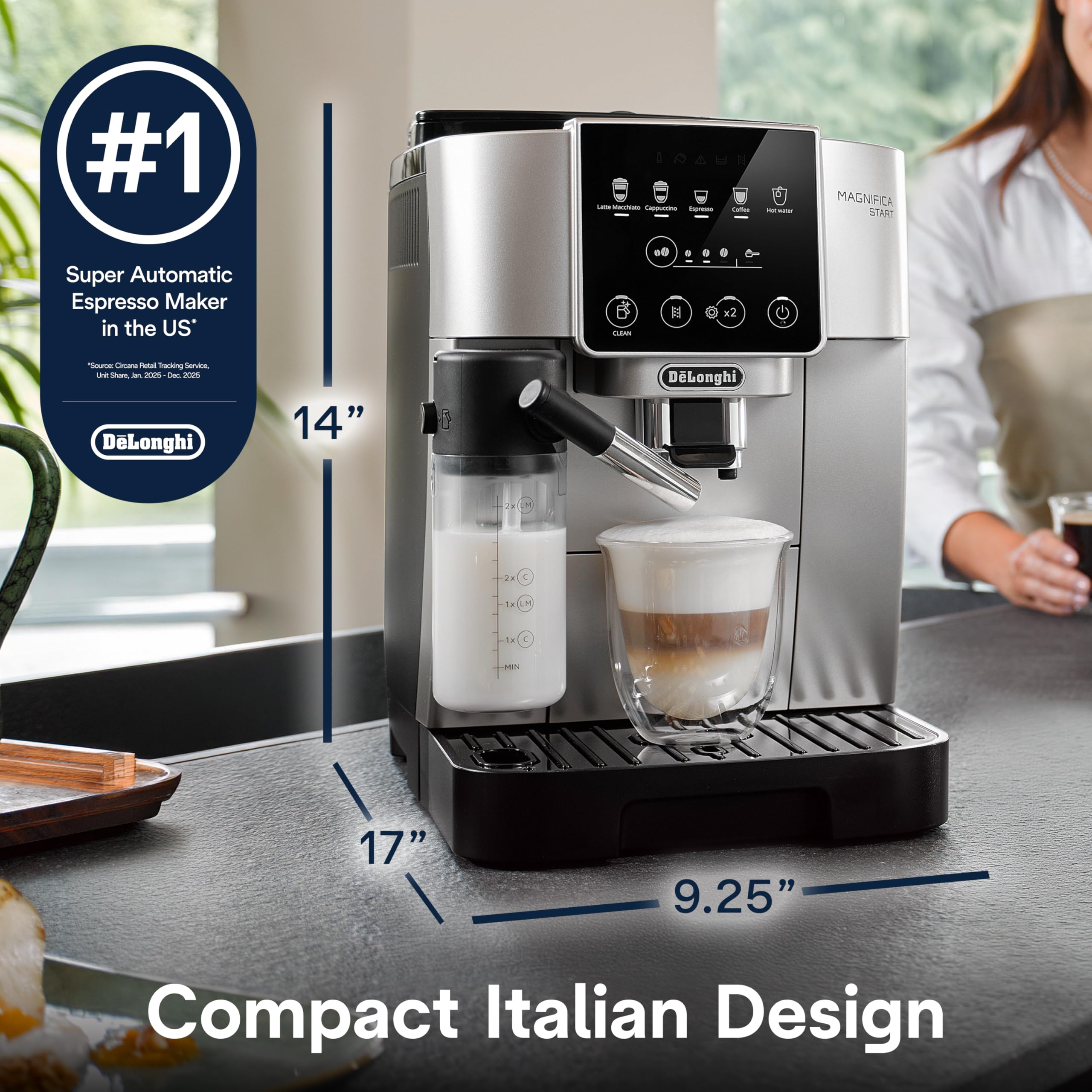De'Longhi Magnifica Evo Automatic Espresso & Coffee Machine with Auto Milk Frother, Built-in Grinder & Auto-Clean Function - For Latte, Cappuccino, Americano, Iced Coffee, ECAM29084SB , Silver