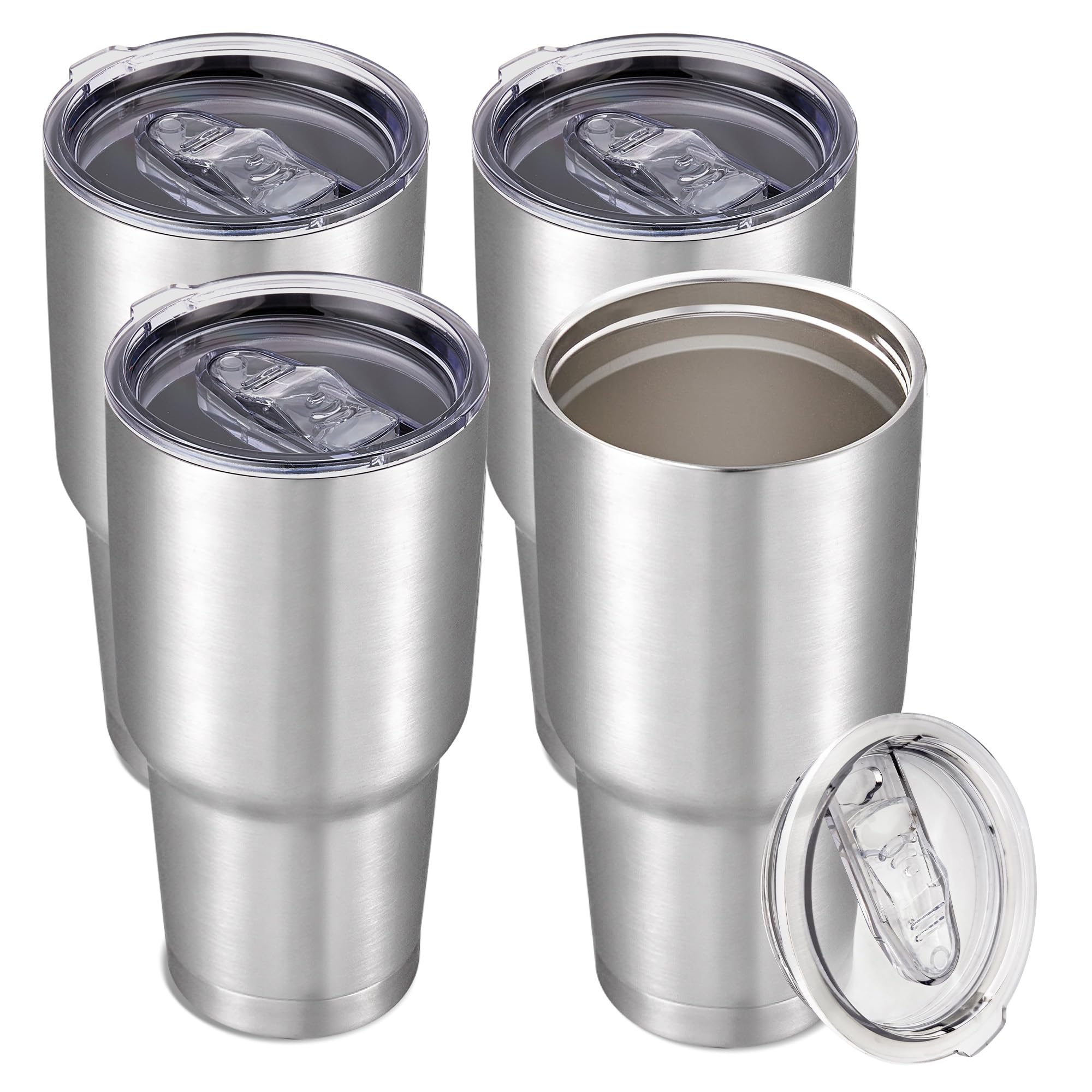30 oz Tumbler with Lid Stainless Steel Tumblers Bulk Vacuum Insulated Cup Reusable Powder Coated Travel Mug Double Wall Leak Proof Cups Keep Cold Drinks for 12 Hours Black, Set of 8