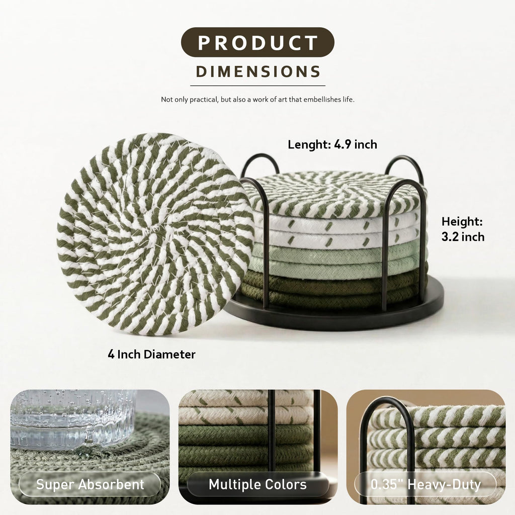 Lazebox Coasters Set of 8 for Drinks, 4 Inch Large Coasters for Coffee Table, Tabletop Protection for Hot & Cold Drinks, Versatile Coasters for Home Decor, Non-Slip & Easy to Clean, Coffee