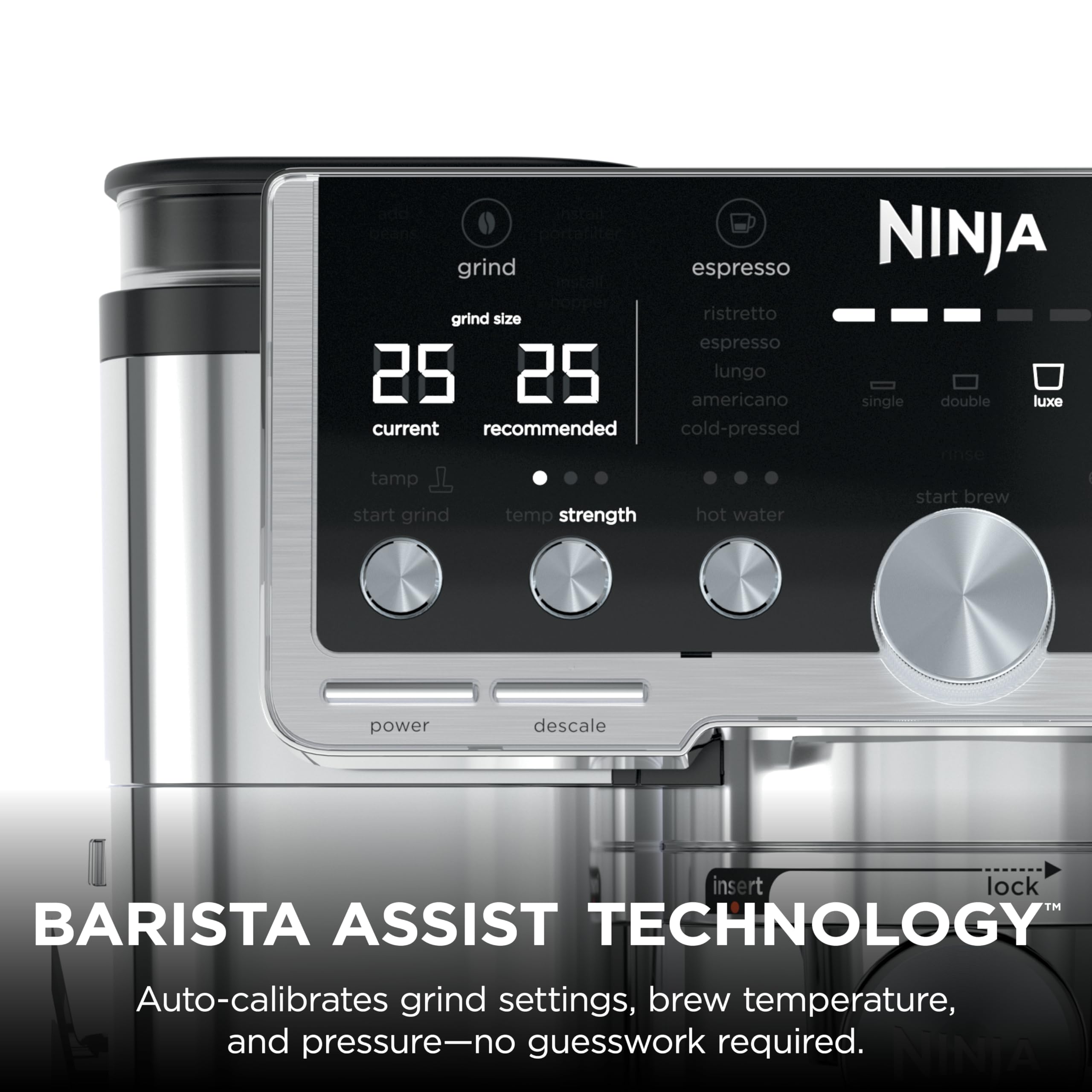 Ninja Luxe Café Pro Series, Espresso Machine, Drip Coffee, Cold Brew, Hot Water, Integrated Tamper, Built-in Grinder, Hands-Free Frother for Cappuccinos, Lattes, Americanos, Dairy or Non-Dairy, ES701