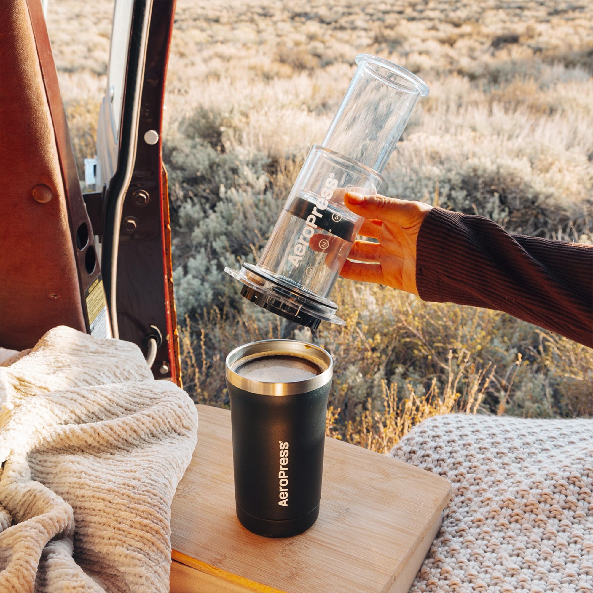 AeroPress Go, Extra Small Portable Coffee Maker Kit, Travel, Hiking & Camping, All-in-One French Press, Pour-Over & Espresso Style Manual Brewer, 2 Min Brew Makes a Less Bitter, More Flavorful Cup