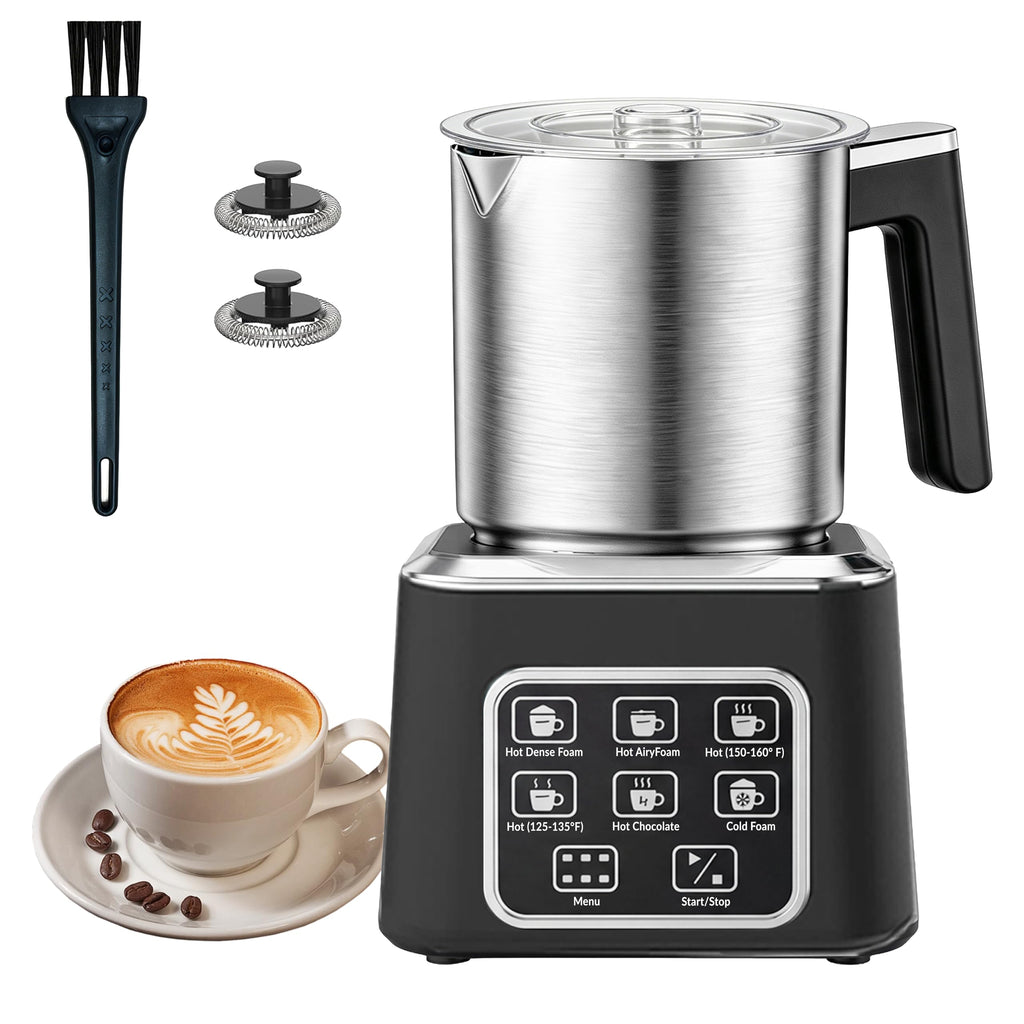 Electric Milk Frother and Steamer, 6-in-1 Automatic Milk Frother Machine with 500ml Milk Warmer, Hot & Cold Froth for Coffee, Latte & Hot Chocolate, Stainless Steel