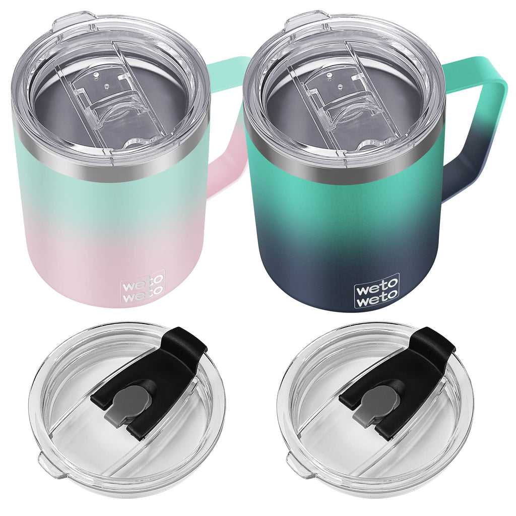WETOWETO Coffee Mug with Handle, 14oz Insulated Stainless Steel Coffee Travel Mug, Double Wall Vacuum Reusable Coffee Cup with Lid, Powder Coated Rose Gold