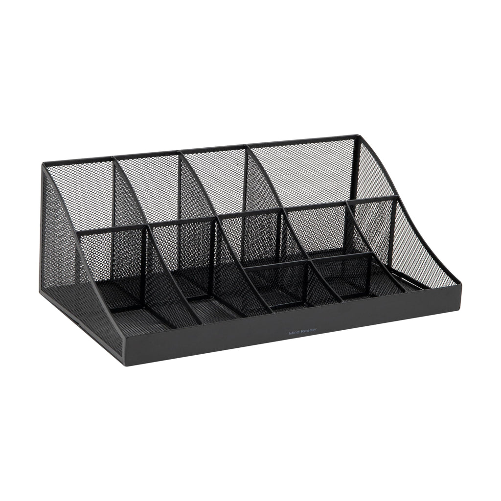 Mind Reader Cup and Condiment Station, Countertop Organizer, Coffee Bar, Kitchen, Stirrers, 17.875"L x 9.5"W x 6.625"H, Black