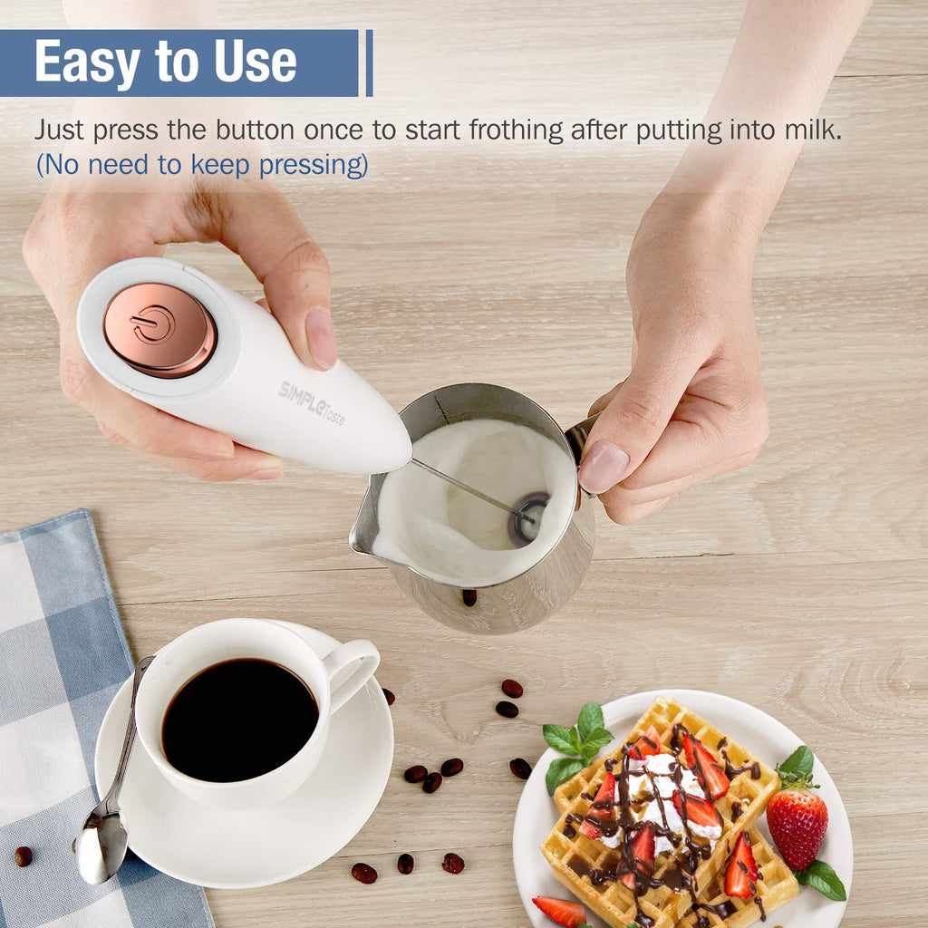 SIMPLETASTE Milk Frother Handheld Electric Foam Maker, Drink Mixer with Stainless Steel Whisk for Cappuccino, Bulletproof Coffee, Latte, Gray, with Stand, Battery Operated