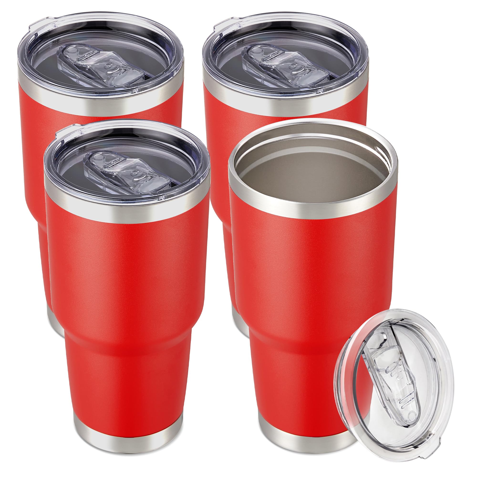 30 oz Tumbler with Lid Stainless Steel Tumblers Bulk Vacuum Insulated Cup Reusable Powder Coated Travel Mug Double Wall Leak Proof Cups Keep Cold Drinks for 12 Hours Black, Set of 8
