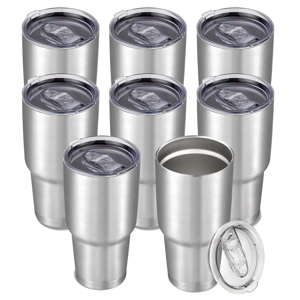 30 oz Tumbler with Lid Stainless Steel Tumblers Bulk Vacuum Insulated Cup Reusable Powder Coated Travel Mug Double Wall Leak Proof Cups Keep Cold Drinks for 12 Hours Black, Set of 8