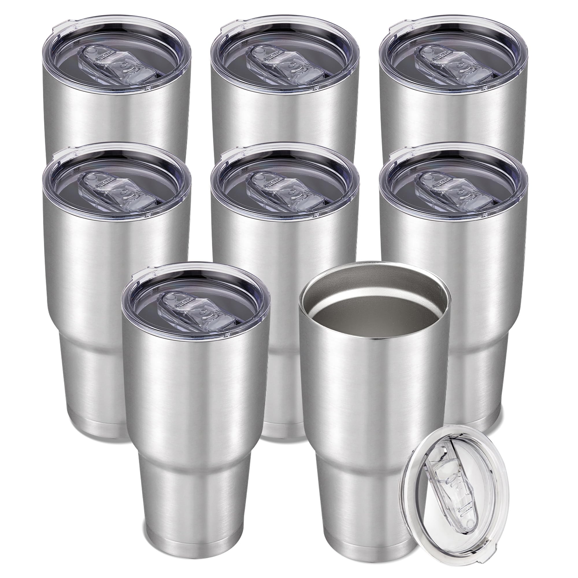 30 oz Tumbler with Lid Stainless Steel Tumblers Bulk Vacuum Insulated Cup Reusable Powder Coated Travel Mug Double Wall Leak Proof Cups Keep Cold Drinks for 12 Hours Black, Set of 8
