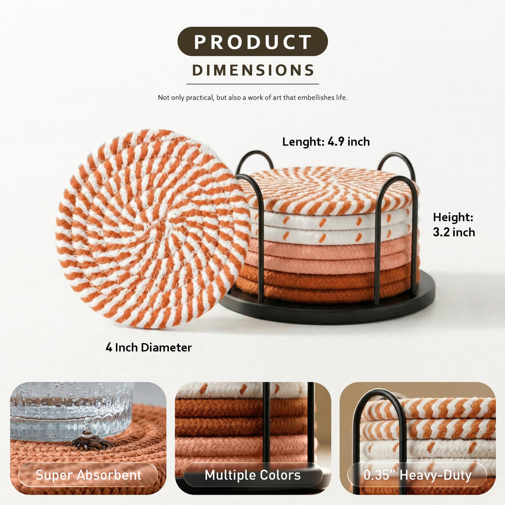 Lazebox Coasters Set of 8 for Drinks, 4 Inch Large Coasters for Coffee Table, Tabletop Protection for Hot & Cold Drinks, Versatile Coasters for Home Decor, Non-Slip & Easy to Clean, Coffee