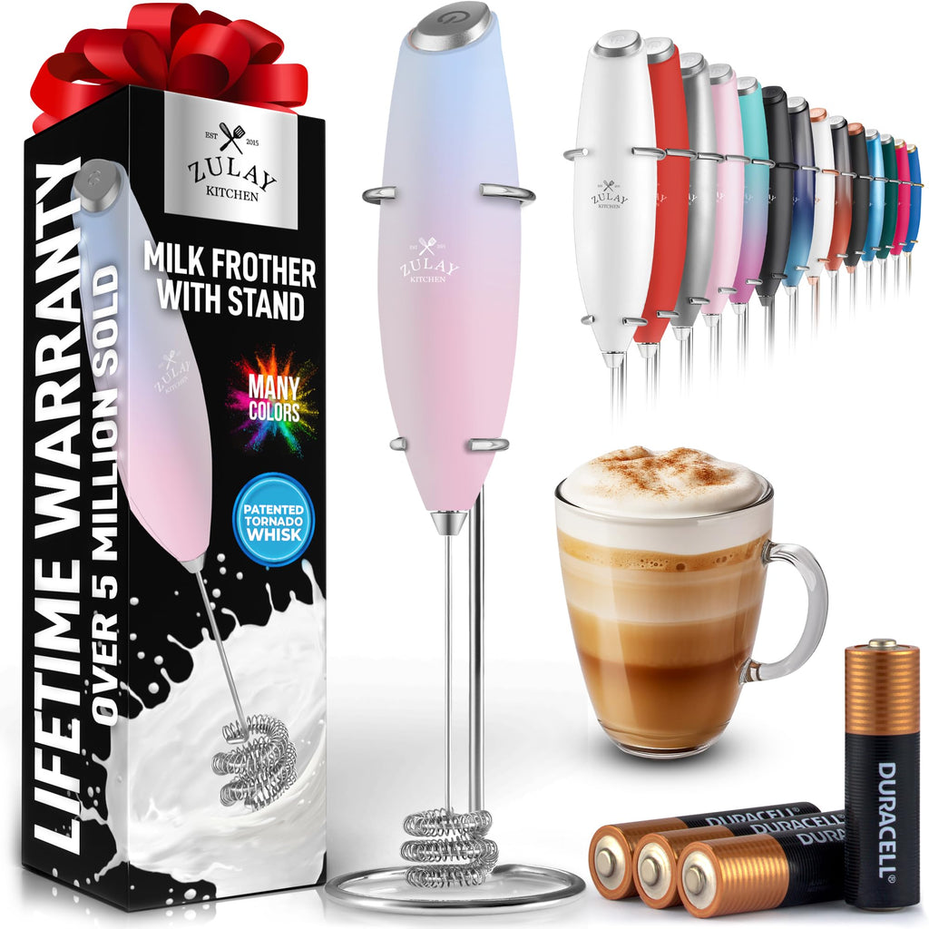 Zulay Kitchen Rechargeable Milk Frother Handheld - Frother Wand, Drink Mixer, Electric Whisk Frother, for Cappuccinos, Matcha & Protein Powder - Lux 4 Whisk 2 Speed Waterproof 2000mAh Alpha Black