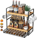 LEMIKKLE Coffee Station Organizer with Pod Holder and Drawer, Kitchen Countertop Organizer, Coffee Bar Accessories Station with Coffee Pod Storage, 2-Tier Wood Coffee Organizer With 6 Hooks