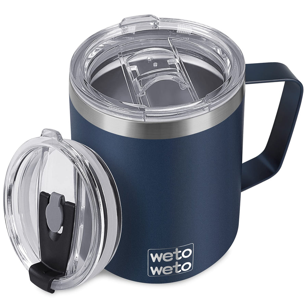 WETOWETO Coffee Mug with Handle, 14oz Insulated Stainless Steel Coffee Travel Mug, Double Wall Vacuum Reusable Coffee Cup with Lid, Powder Coated Rose Gold
