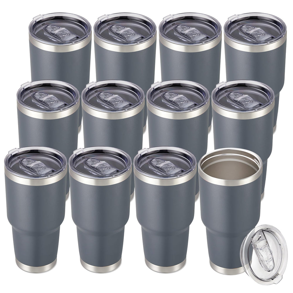 30 oz Tumbler with Lid Stainless Steel Tumblers Bulk Vacuum Insulated Cup Reusable Powder Coated Travel Mug Double Wall Leak Proof Cups Keep Cold Drinks for 12 Hours Black, Set of 8