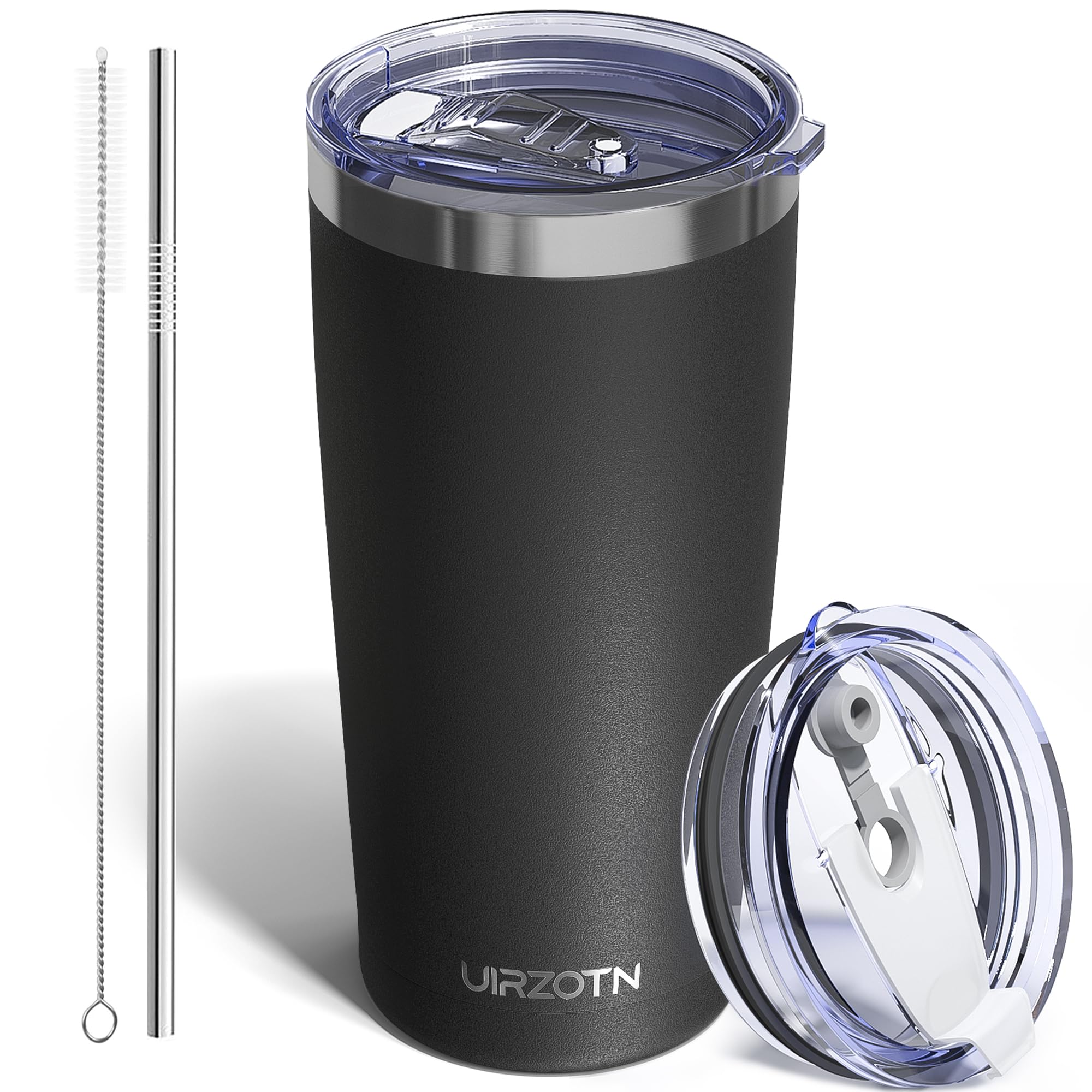 Travel Coffee Tumbler 20oz, Travel Coffee Mug with Dual Lids and Straw, Stainless Steel Double Wall Vacuum Insulated Tumbler for Hot/Iced Drinks (Textured Matte, Navy Blue)