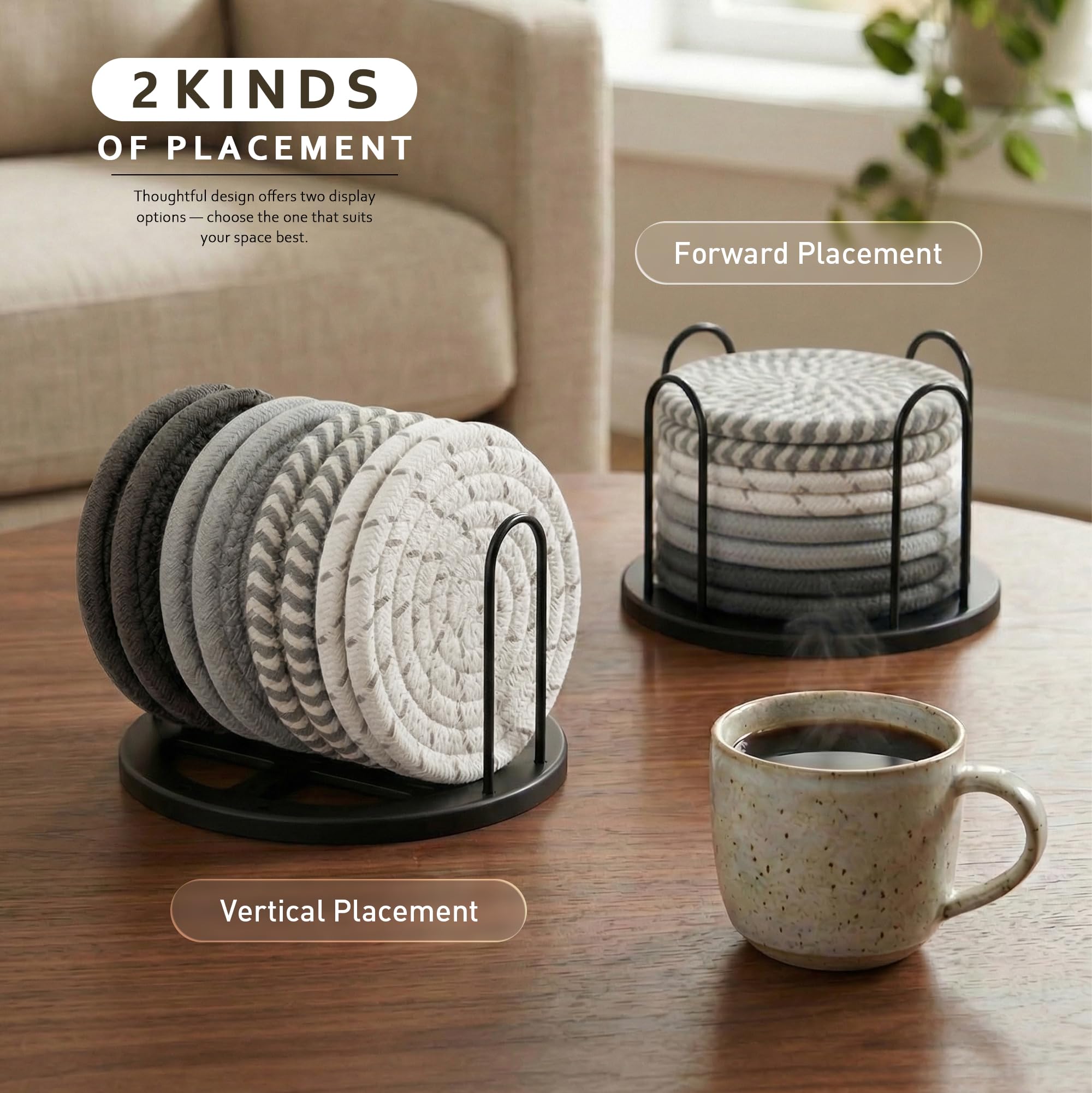 Lazebox Coasters Set of 8 for Drinks, 4 Inch Large Coasters for Coffee Table, Tabletop Protection for Hot & Cold Drinks, Versatile Coasters for Home Decor, Non-Slip & Easy to Clean, Coffee