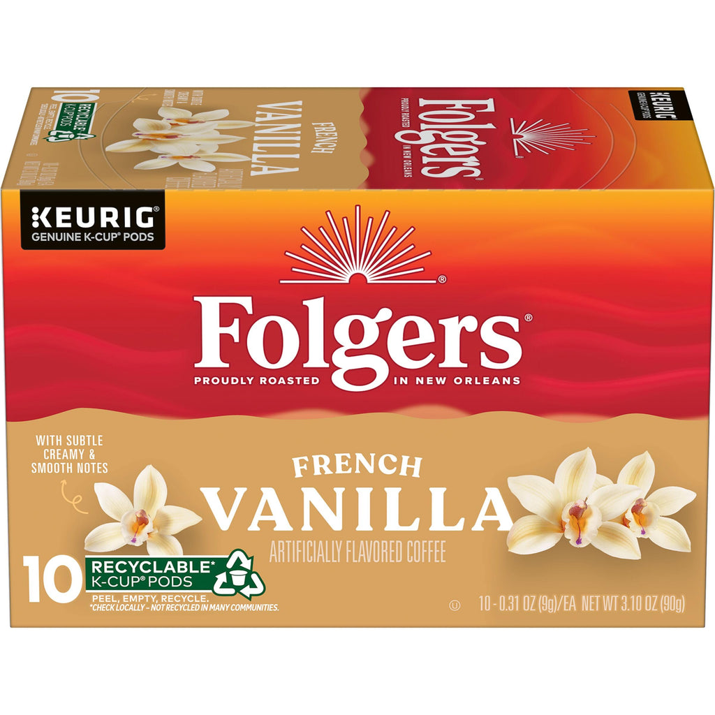 Folgers French Vanilla Artificially Flavored Coffee, Keurig K-Cup pods, 10 Count Box (Pack of 6)
