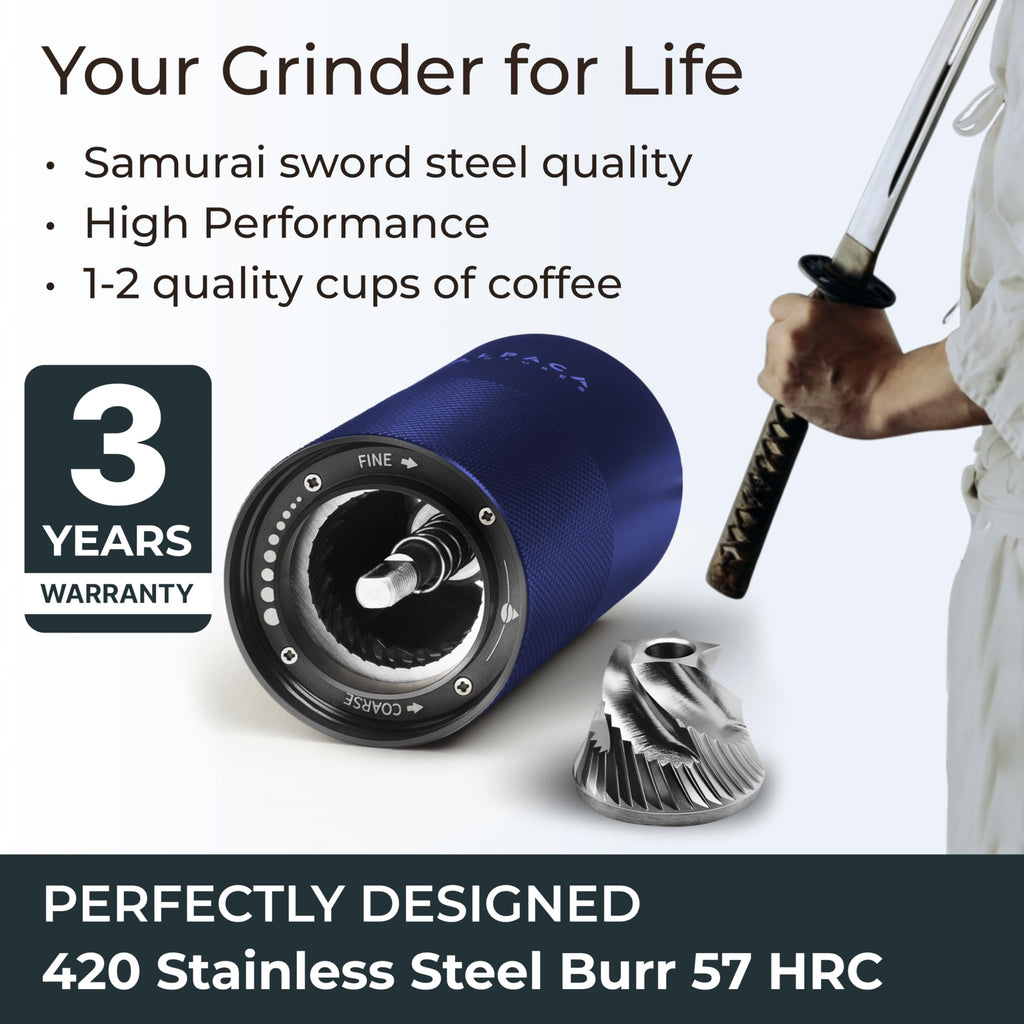 Premium Manual Coffee Grinder for Espresso, Pour Over & French Press with Stainless Steel Conical Burr, Precision Adjustable Hand Grinder, Compact Travel Size - by Alpaca Ventures
