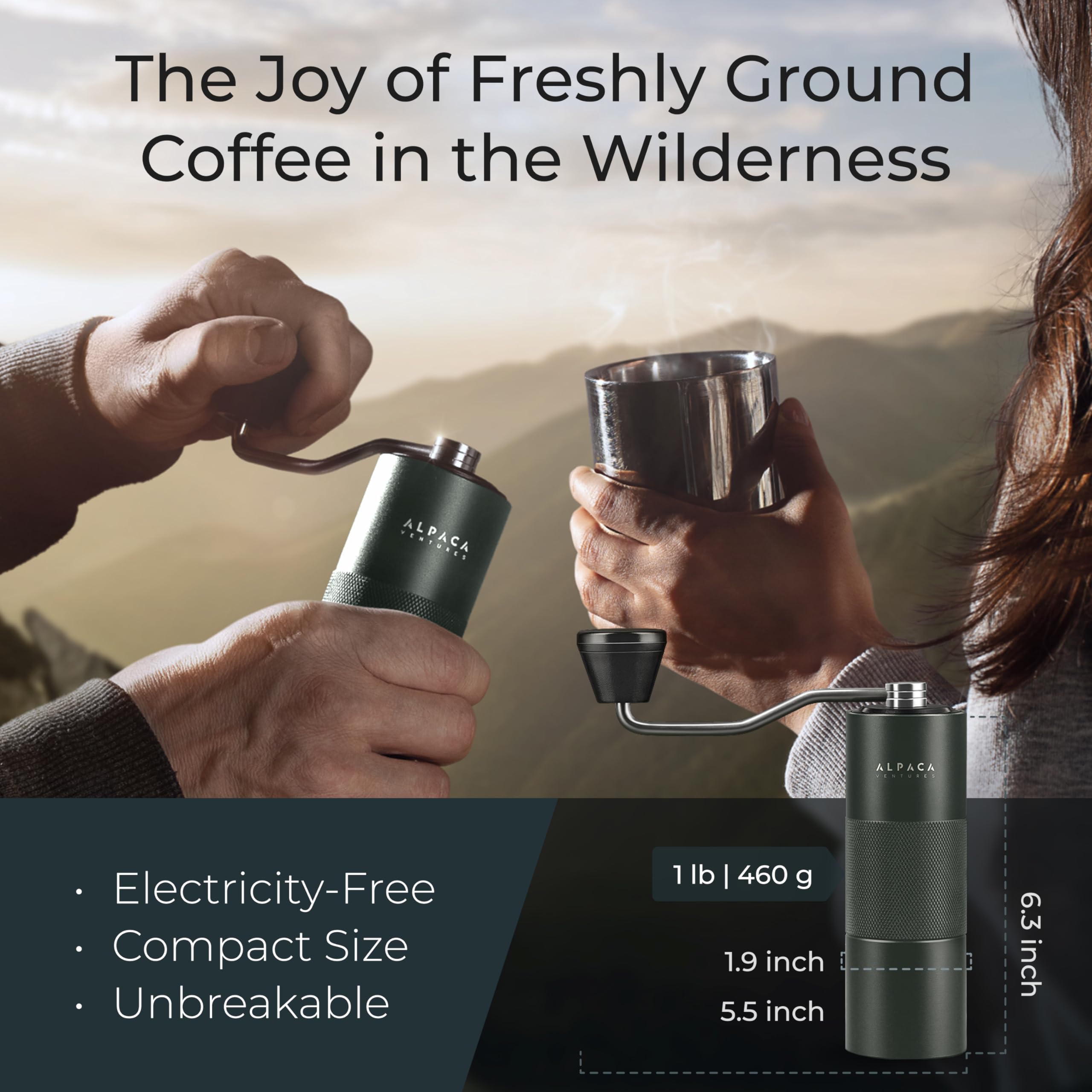 Premium Manual Coffee Grinder for Espresso, Pour Over & French Press with Stainless Steel Conical Burr, Precision Adjustable Hand Grinder, Compact Travel Size - by Alpaca Ventures