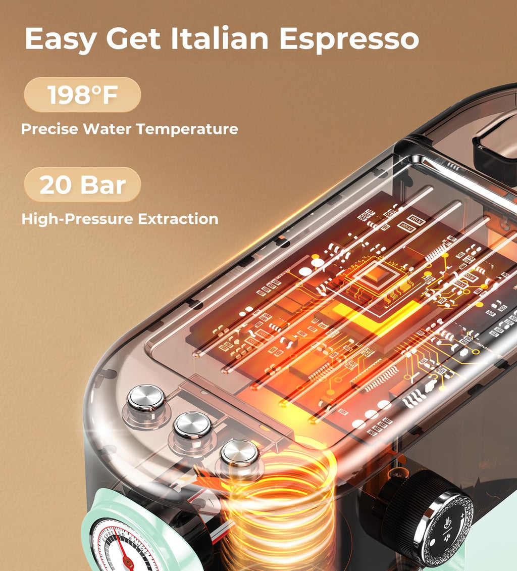 atatix Espresso Machine with Milk Frother, 20 Bar Pressure Espresso Maker, with 44OZ Removable Tank, Compact Stainless Steel Coffee Machine for Home, Office, Latte, Cappuccino, Macchiato, Silver