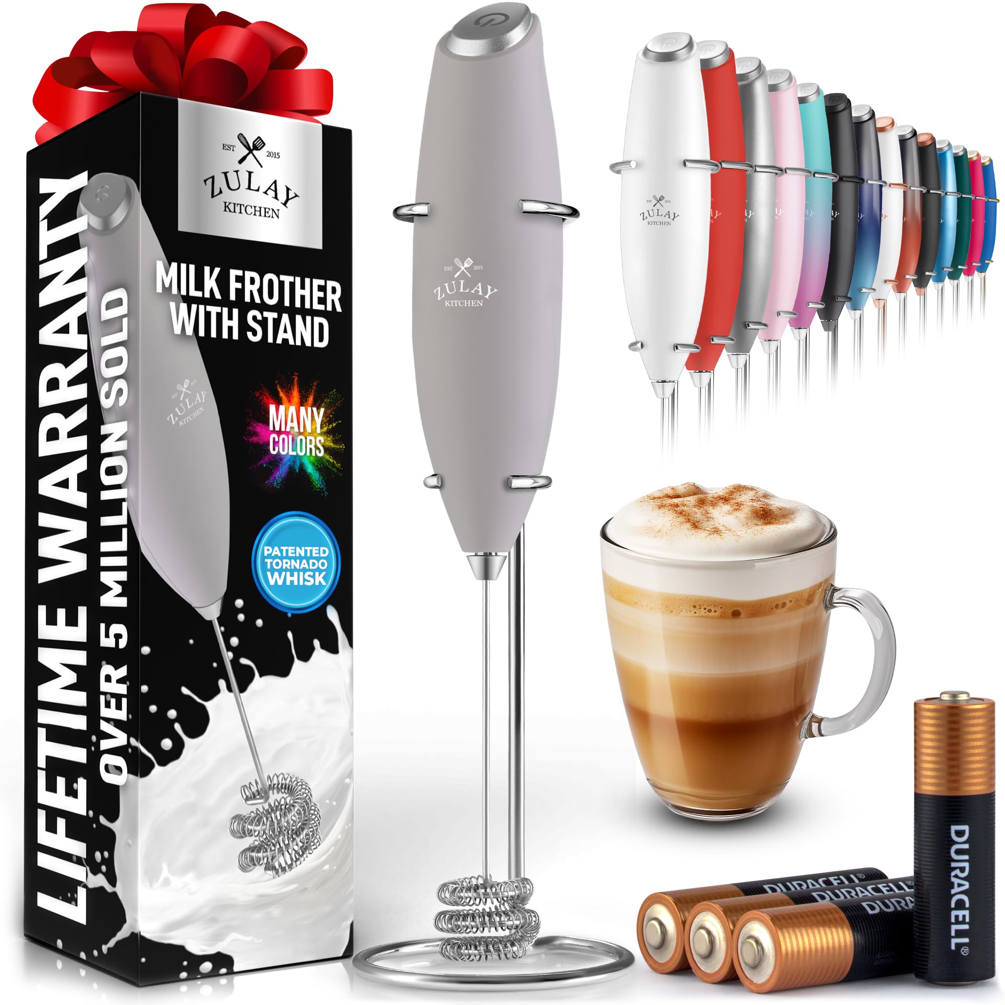 Zulay Kitchen Rechargeable Milk Frother Handheld - Frother Wand, Drink Mixer, Electric Whisk Frother, for Cappuccinos, Matcha & Protein Powder - Lux 4 Whisk 2 Speed Waterproof 2000mAh Alpha Black