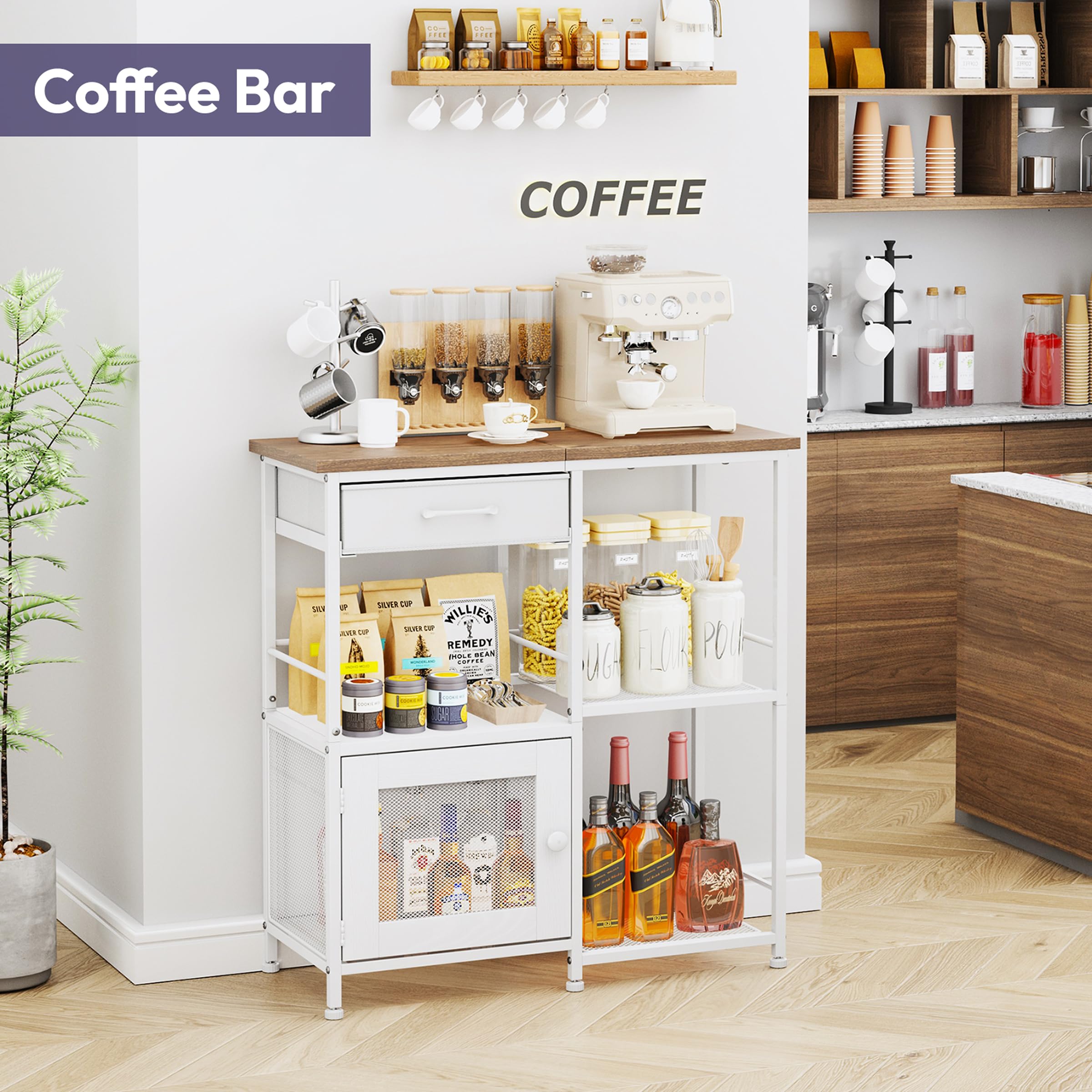 SWTYMIKI Coffee Bar Cabinet for Home - Farmhouse Coffee Stand Station Multi-Purpose Buffet Sideboard Cabinet with Drawers - Kitchen Bar Table for Living Room, Corner, Small Space, Espresso