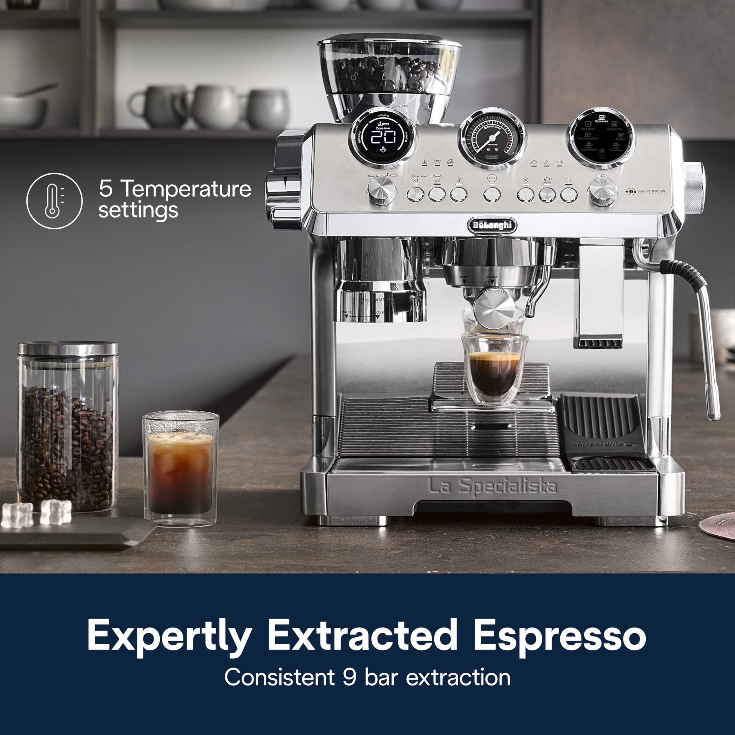 De'Longhi La Specialista Arte Evo Espresso Machine - Compact Cold Brew Coffee Maker with Grinder, Milk Steam Wand/Frother & Tamping Tools - Home Barista Kit for Lattes, Cappuccinos, Iced Coffee