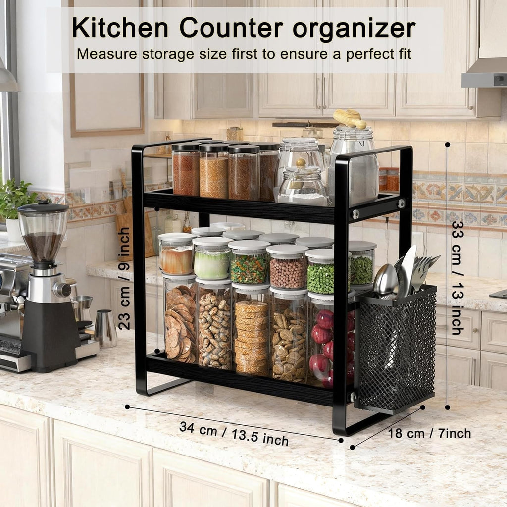 LEMIKKLE Coffee Station Organizer with Pod Holder and Drawer, Kitchen Countertop Organizer, Coffee Bar Accessories Station with Coffee Pod Storage, 2-Tier Wood Coffee Organizer With 6 Hooks