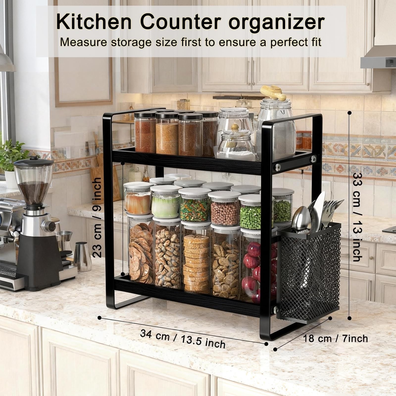LEMIKKLE Coffee Station Organizer with Pod Holder and Drawer, Kitchen Countertop Organizer, Coffee Bar Accessories Station with Coffee Pod Storage, 2-Tier Wood Coffee Organizer With 6 Hooks
